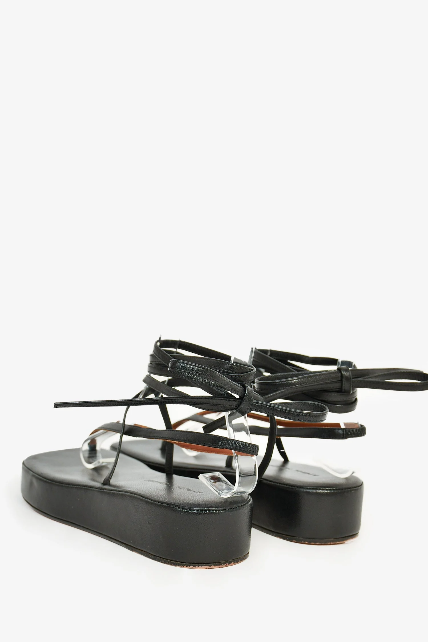 Amina Muaddi Black Leather Strappy Platform Sandals Size 37 - Image 5