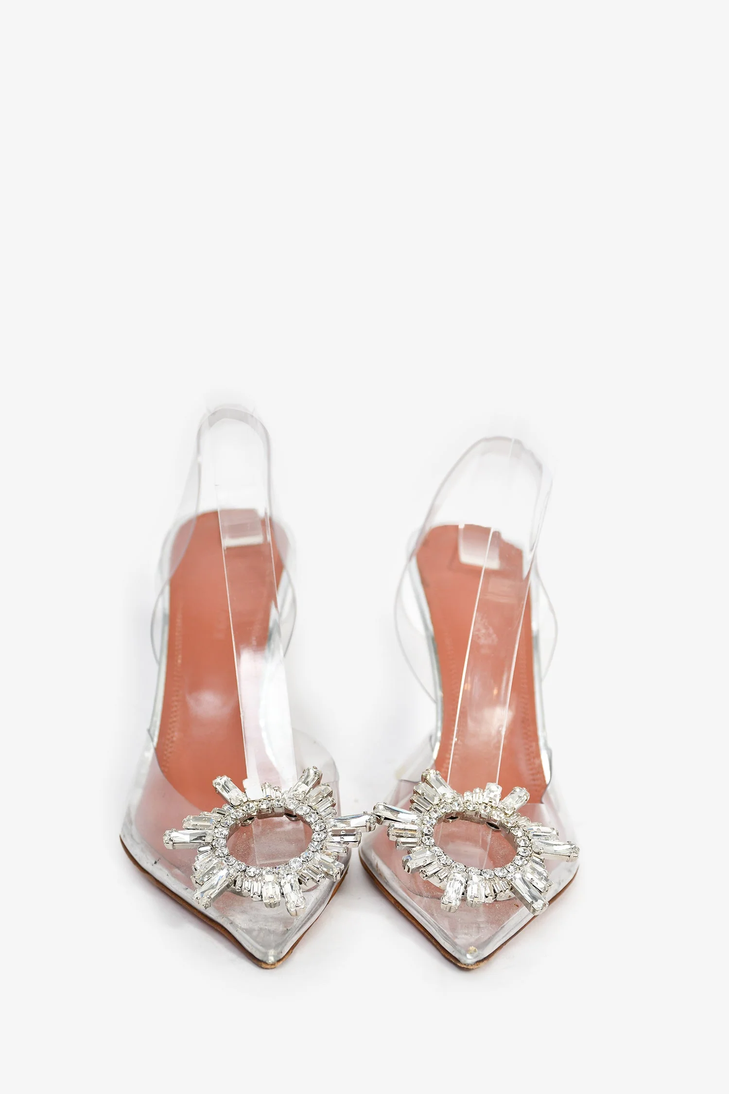 Amina Muaddi Clear PVC Embellished Slingback Heels Size 35.5 - Image 3