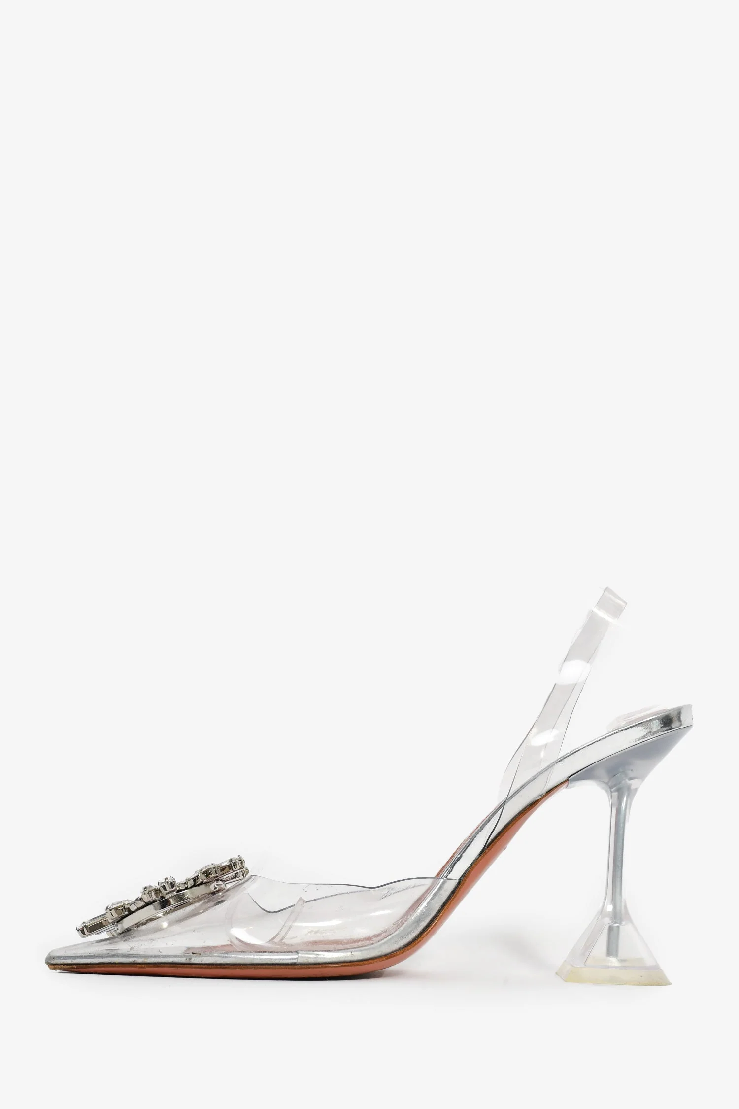 Amina Muaddi Clear PVC Embellished Slingback Heels Size 35.5 - Image 4