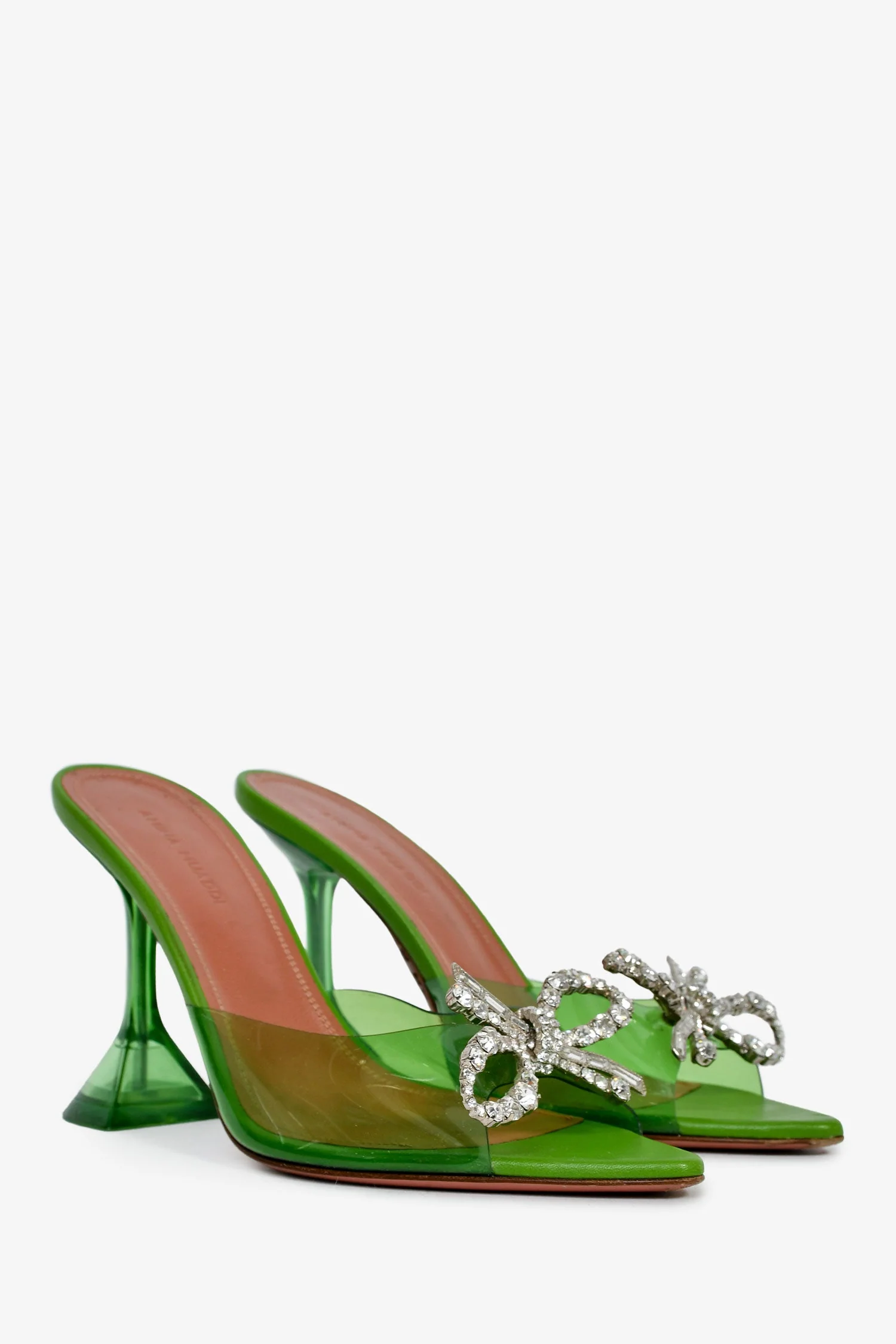 Amina Muaddi Mint Green PVC Begum Class Peep Toe Heels Size 36 - Image 2