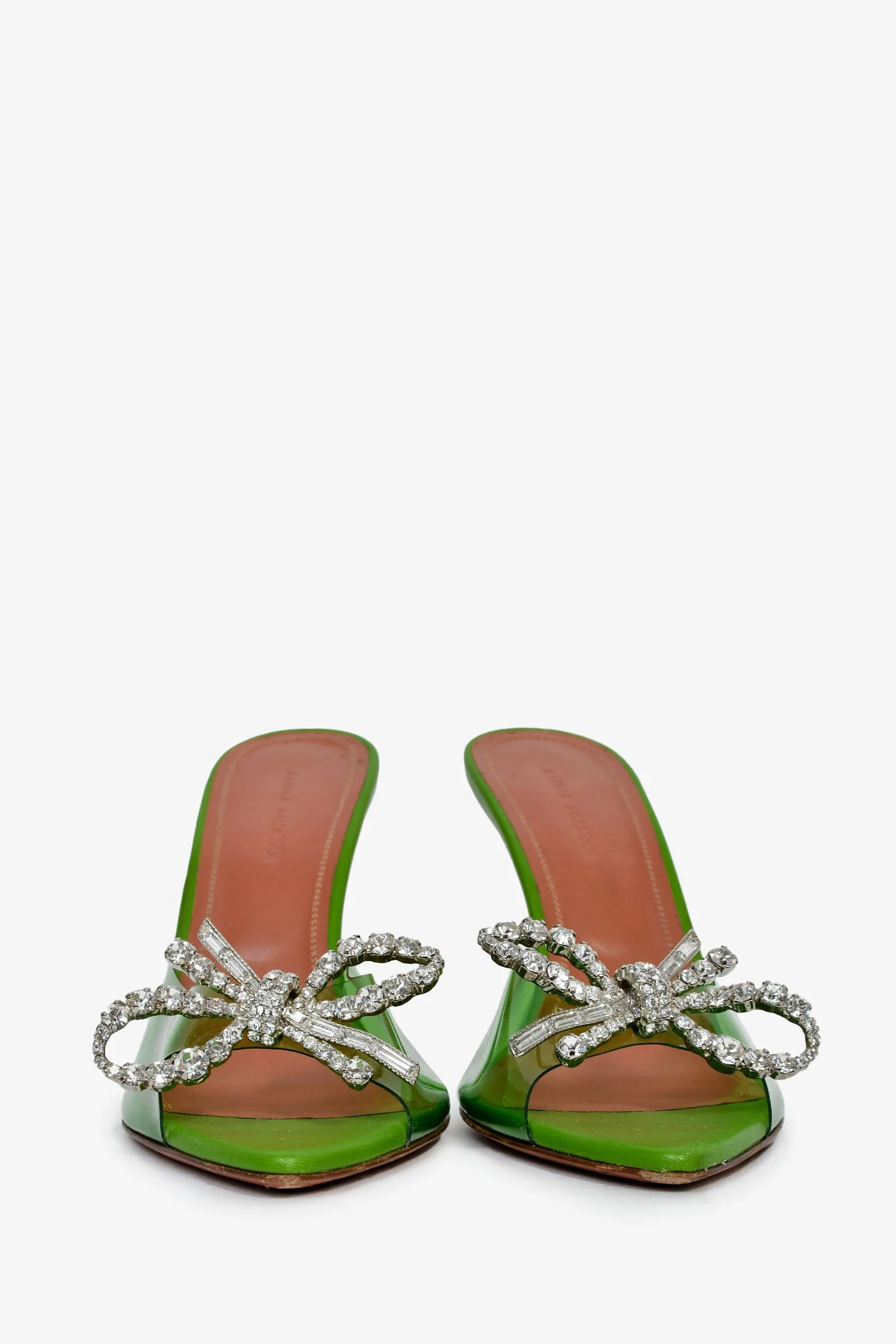 Amina Muaddi Mint Green PVC Begum Class Peep Toe Heels Size 36 - Image 3