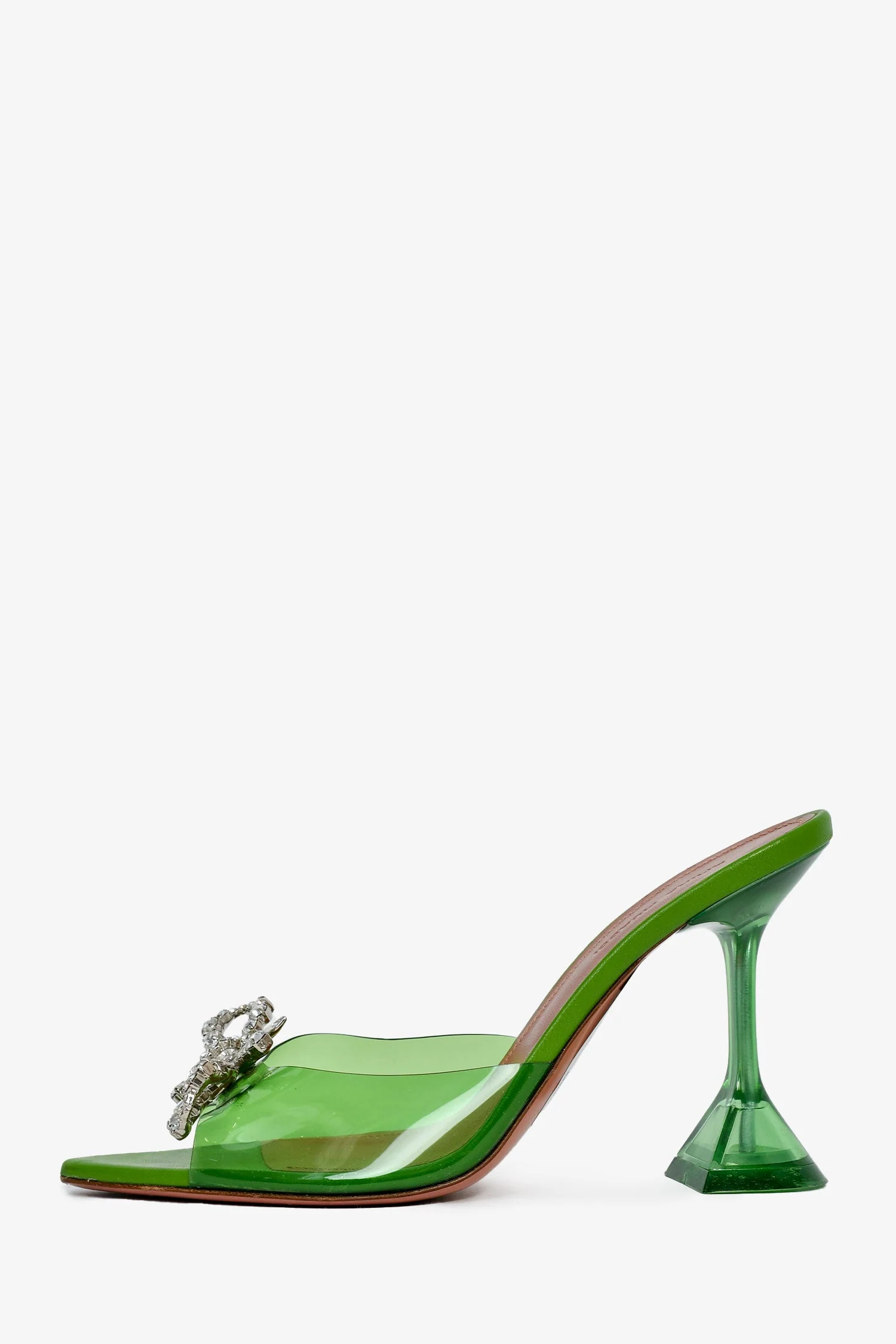 Amina Muaddi Mint Green PVC Begum Class Peep Toe Heels Size 36 - Image 4