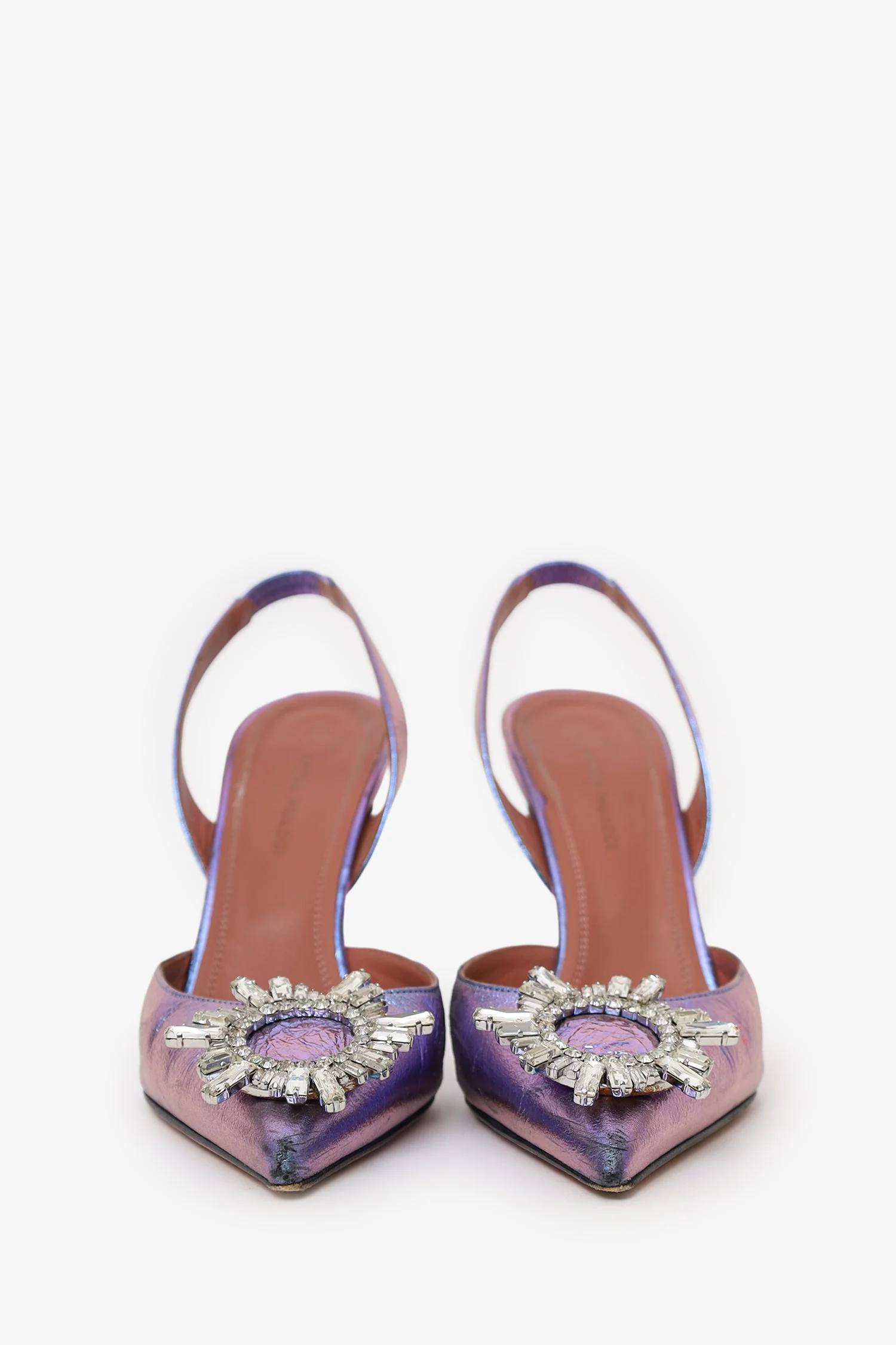 Amina Muaddi Purple Crystal Begum Slingback Heels Size 37.5 - Image 3