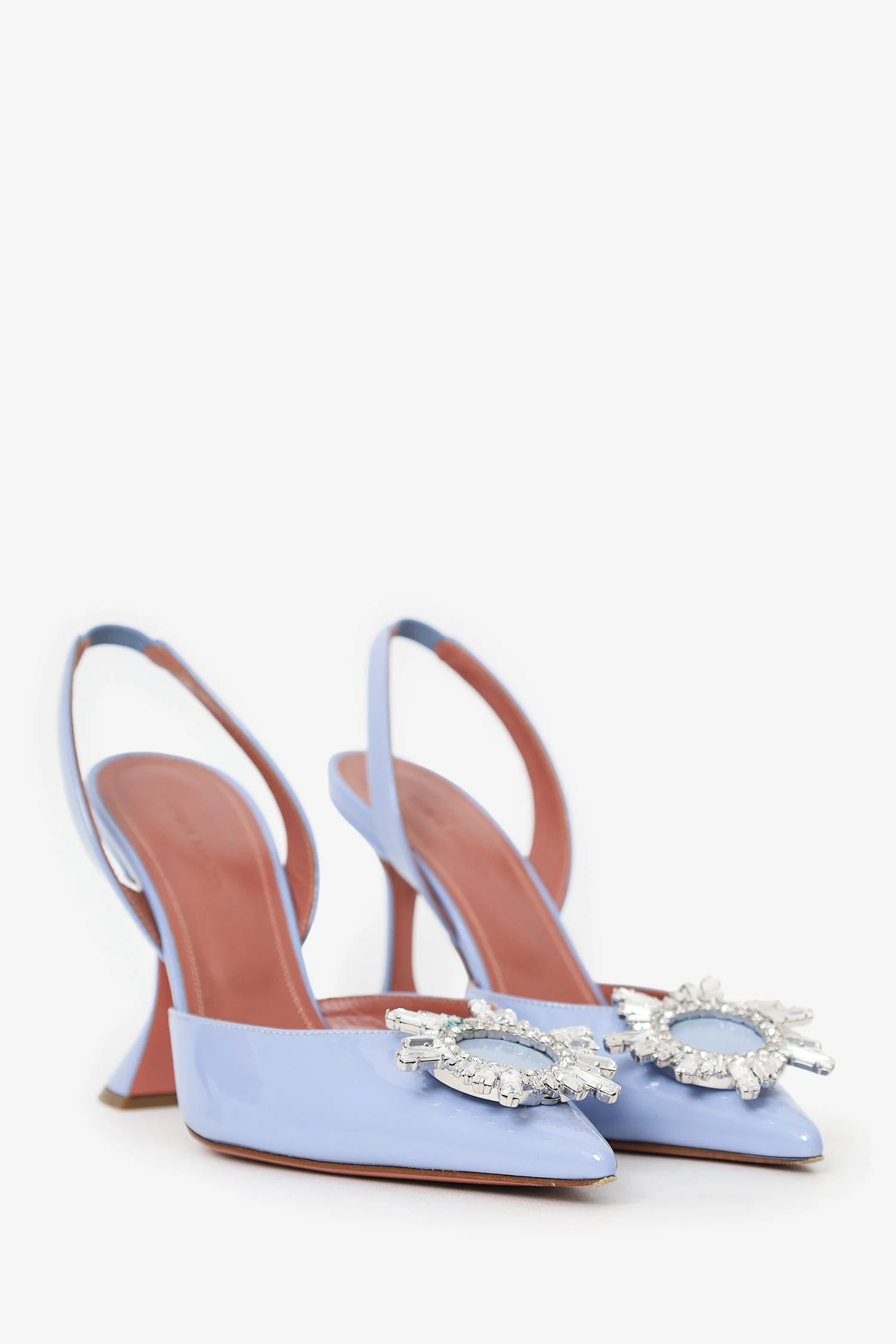 Amina Muaddi Purple Patent Crystal Begum Slingback Heels Size 38.5 - Image 2
