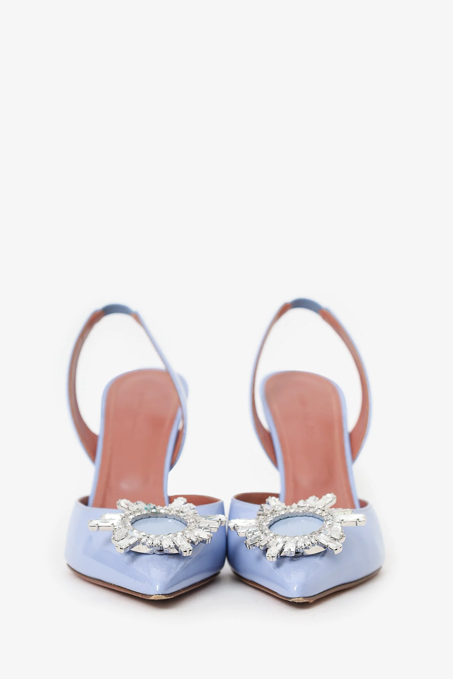 Amina Muaddi Purple Patent Crystal Begum Slingback Heels Size 38.5 - Image 3