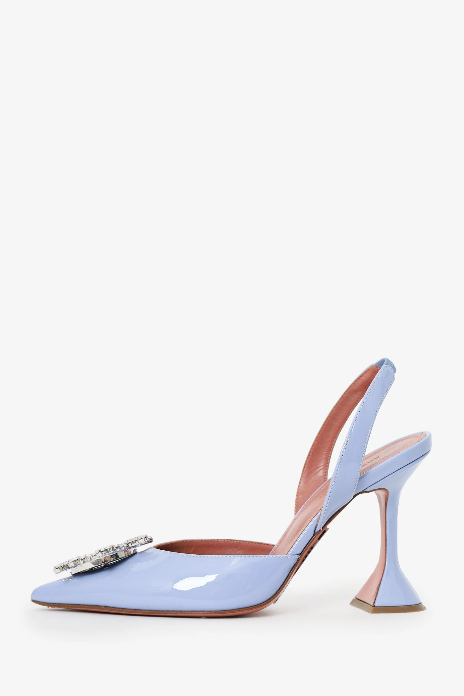 Amina Muaddi Purple Patent Crystal Begum Slingback Heels Size 38.5 - Image 4