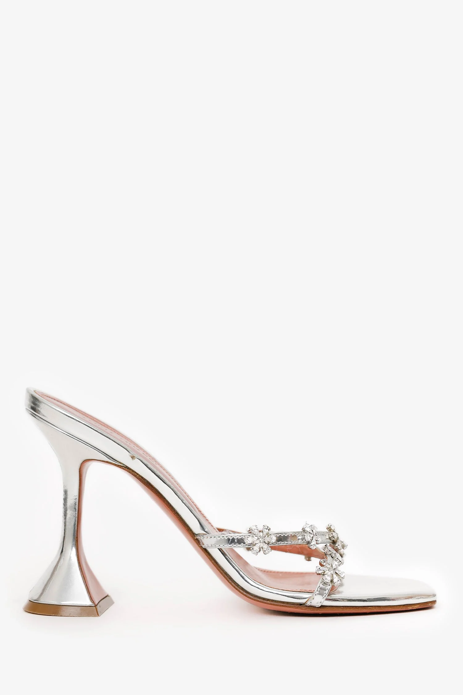 Amina Muaddi Silver Metallic Crystal Embellished Lily 95mm Mules Size 36.5