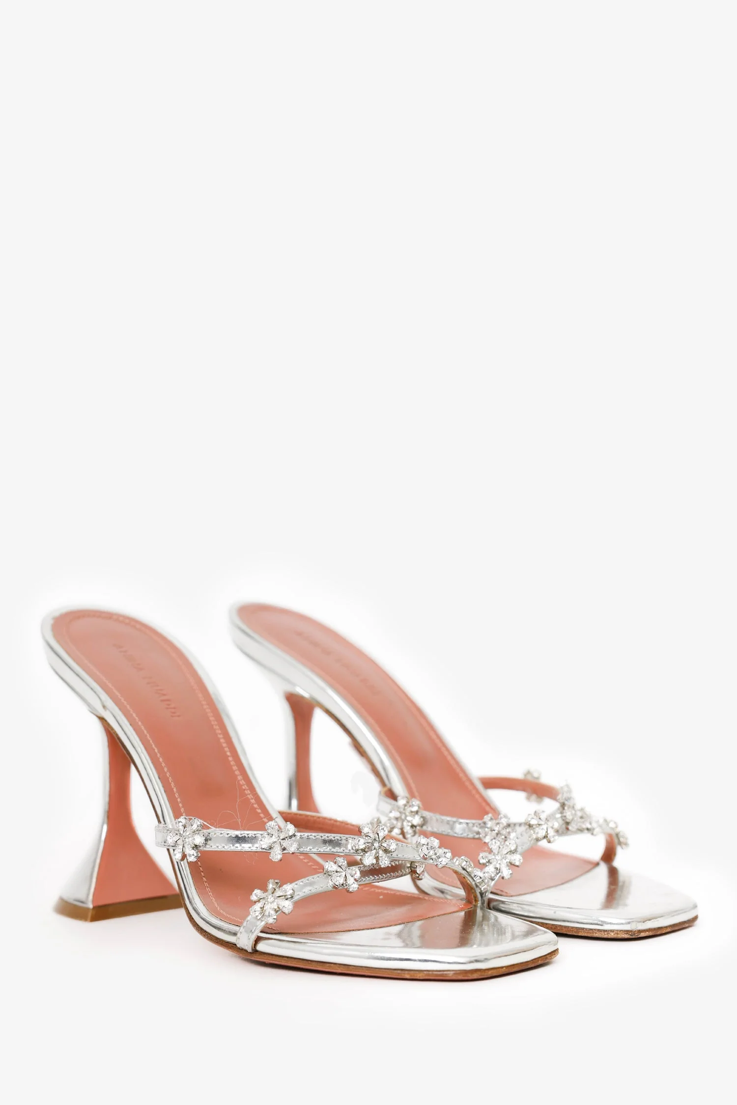 Amina Muaddi Silver Metallic Crystal Embellished Lily 95mm Mules Size 36.5 - Image 2