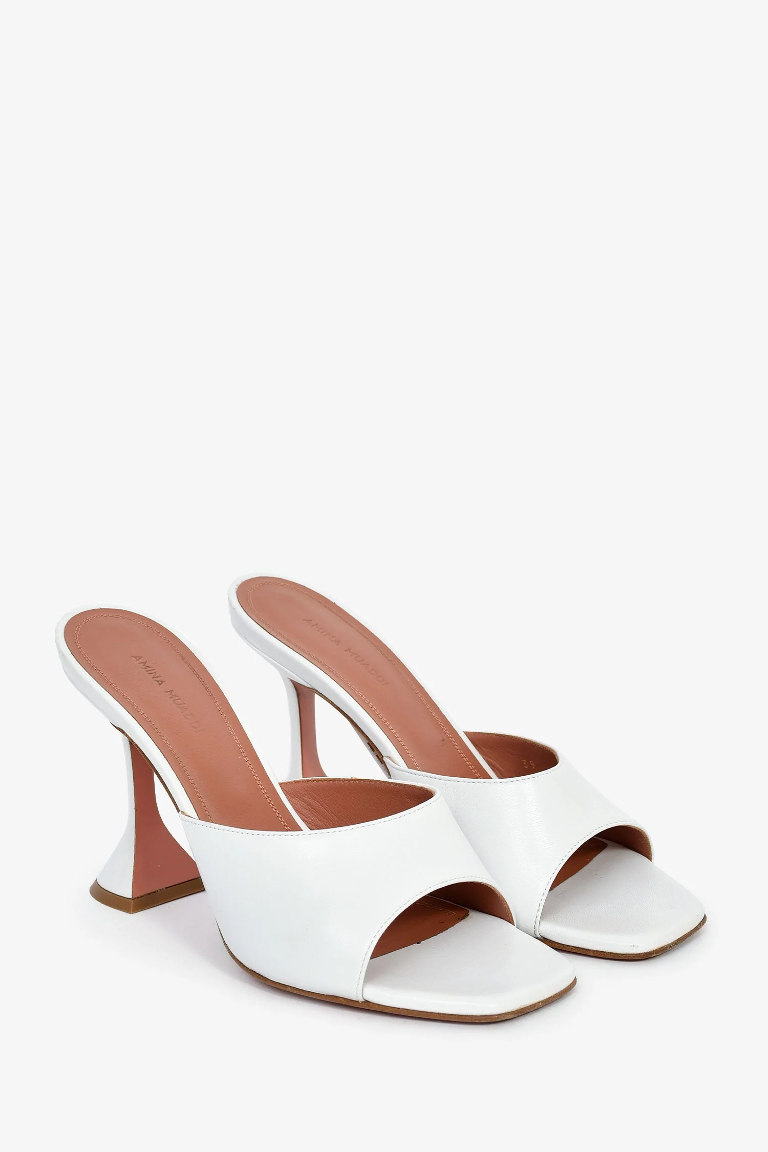Amina Muaddi White Leather 'Lupita Slipper' Heels Size 39 - Image 2