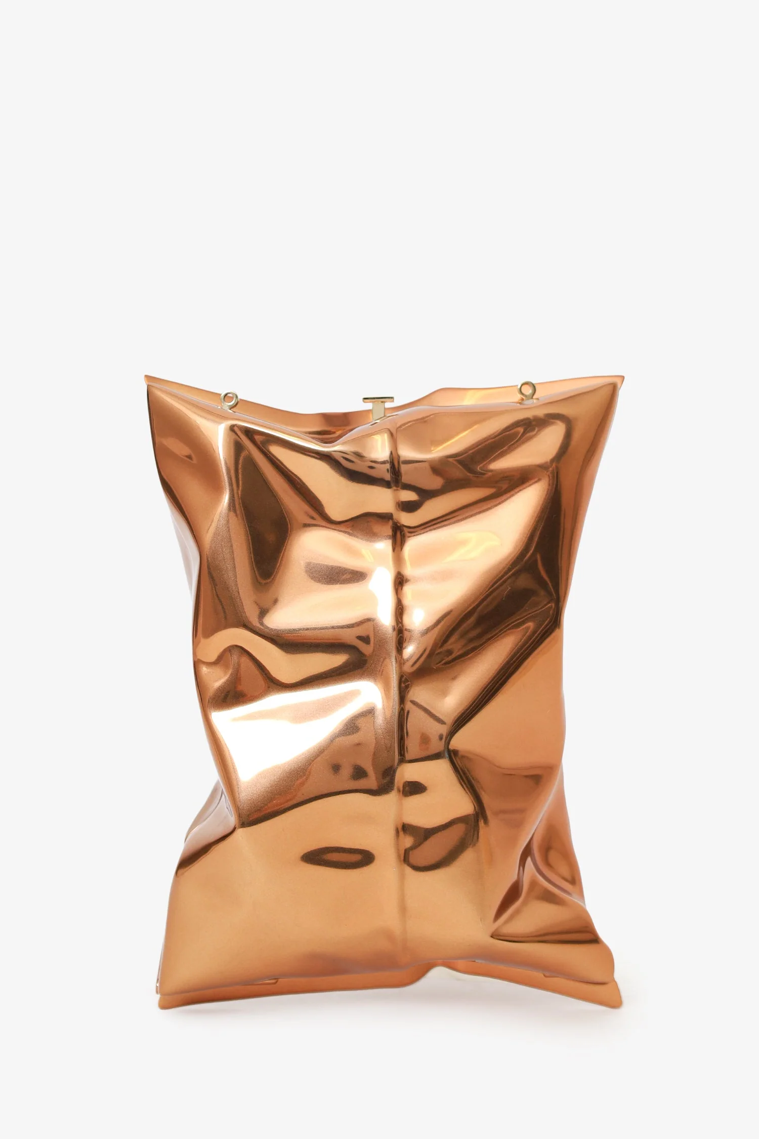 Anya Hindmarch Rose Gold Metallic Metal Crisp Packet Clutch With Chain - Image 2