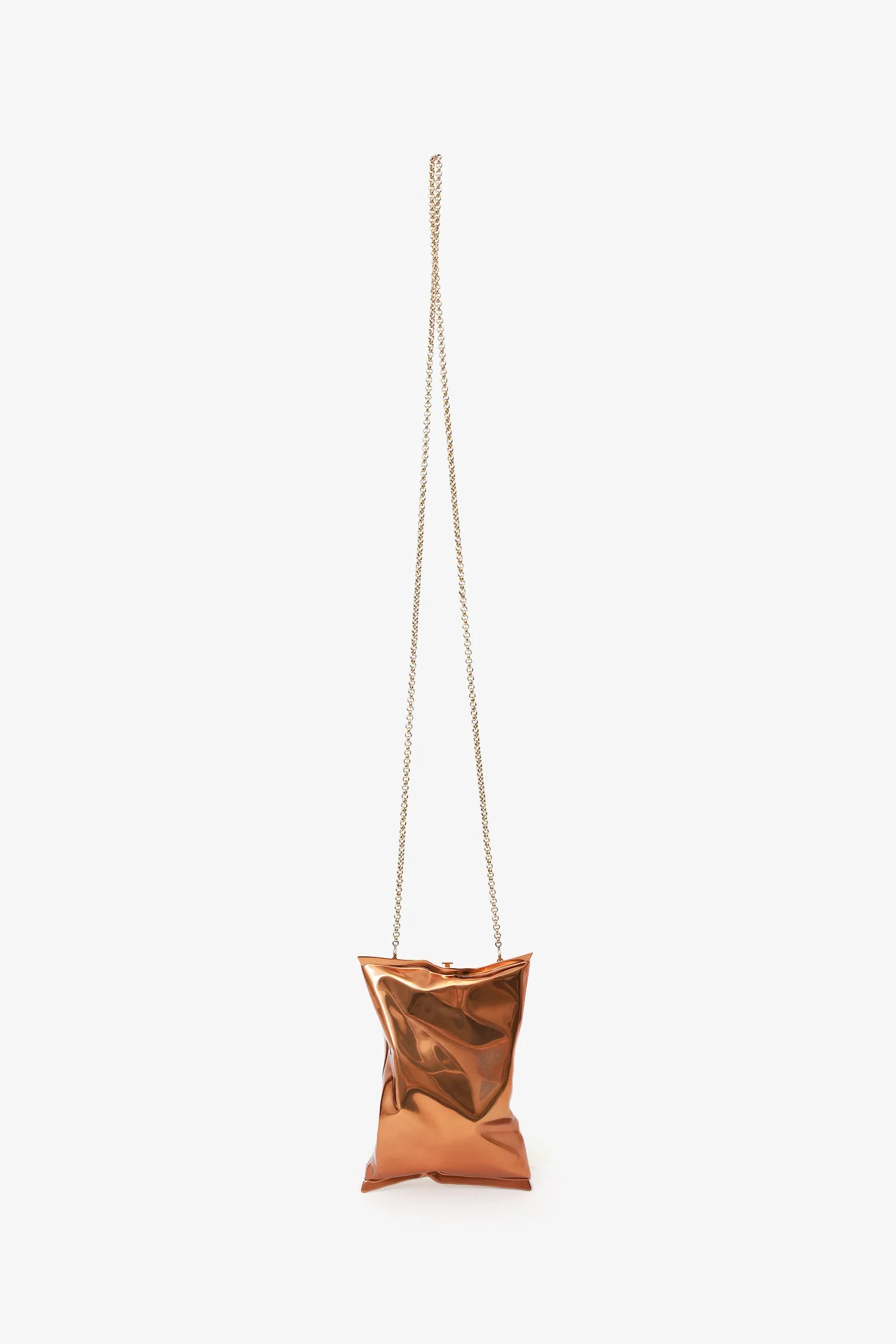 Anya Hindmarch Rose Gold Metallic Metal Crisp Packet Clutch With Chain - Image 6