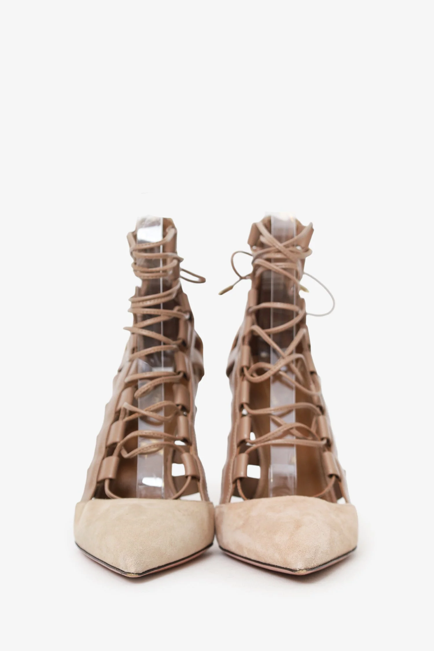 Aquazarra Brown Suede Lace Up Heels Size 37 - Image 3