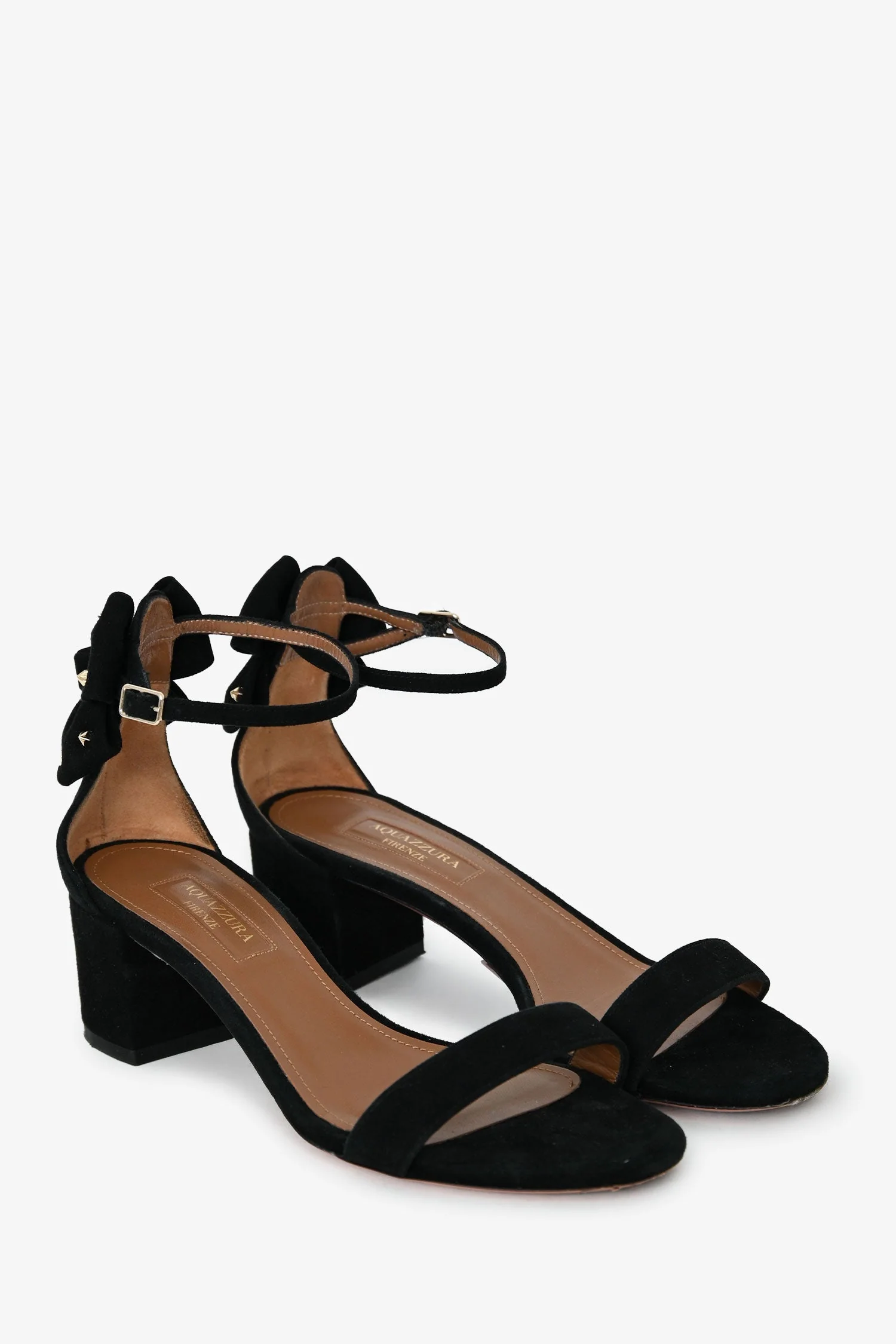 Aquazurra Black Suede Leather Studded Bow Detail Sandals Size 35.5 - Image 2