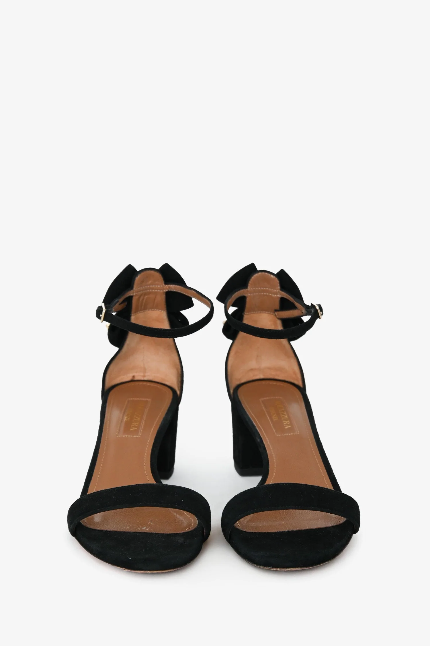 Aquazurra Black Suede Leather Studded Bow Detail Sandals Size 35.5 - Image 3