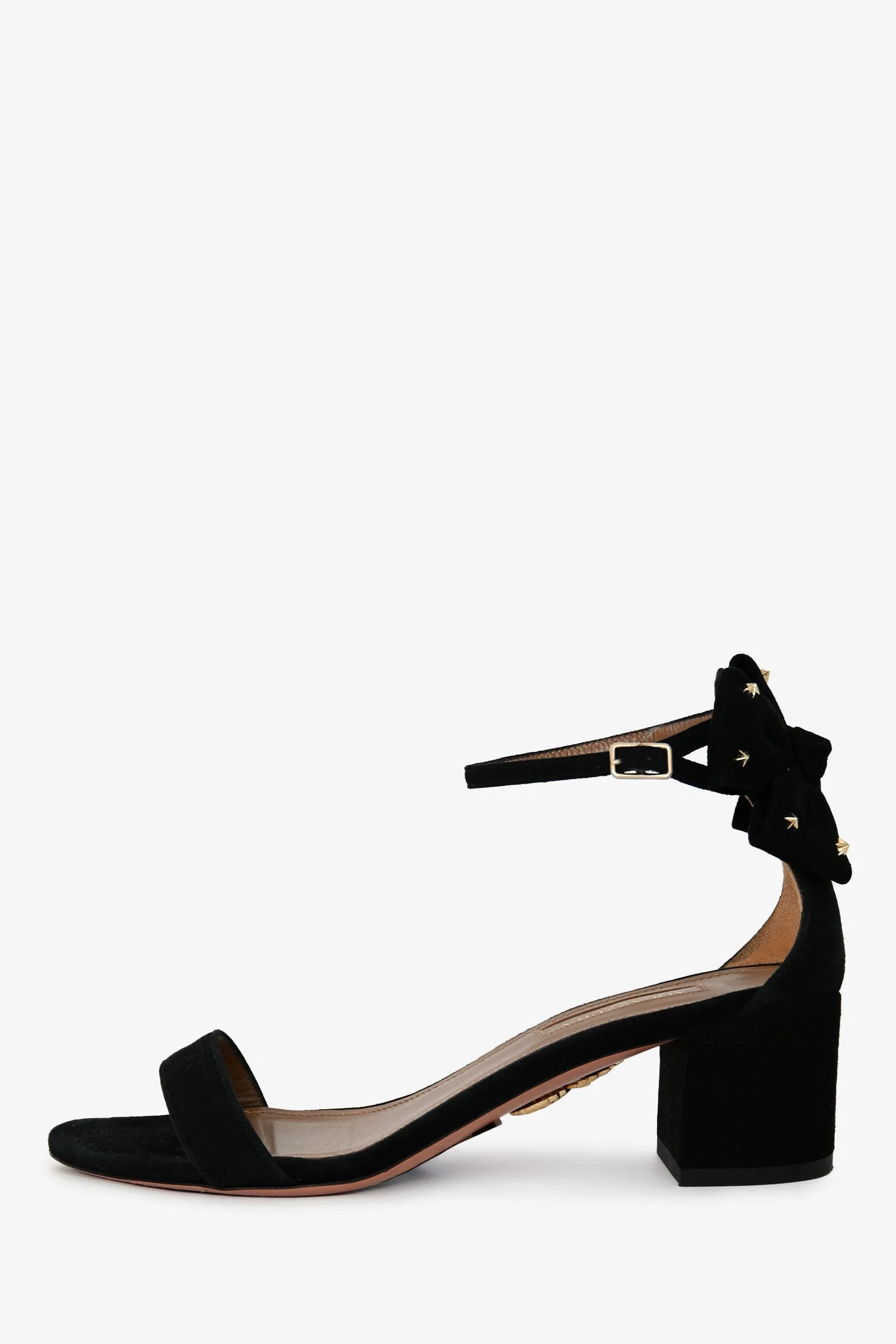 Aquazurra Black Suede Leather Studded Bow Detail Sandals Size 35.5 - Image 4