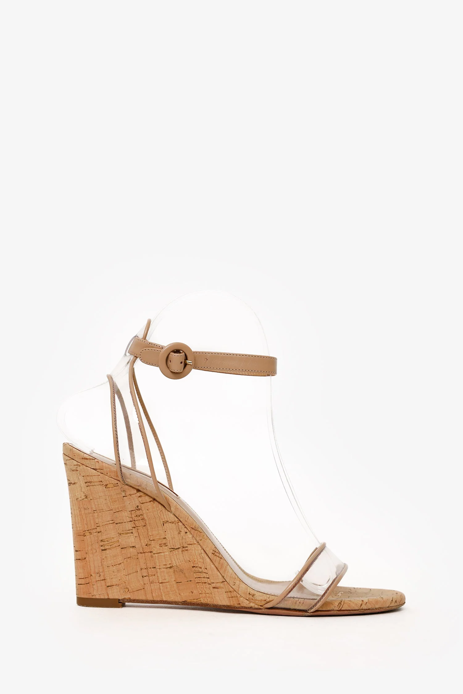 Aquazurra Brown Cork/PVC Wedge Sandals Size 37
