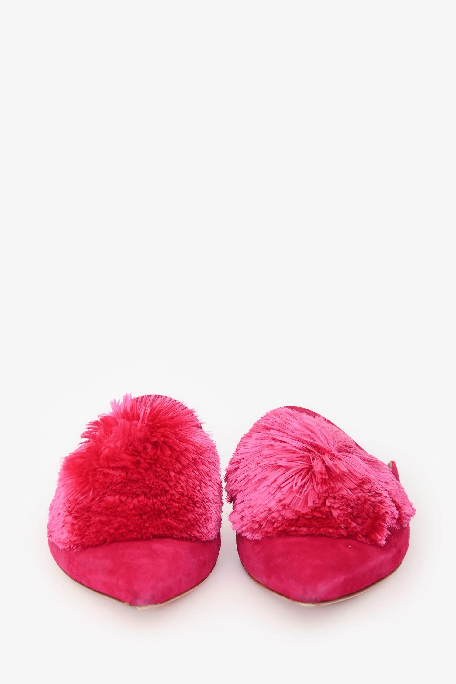 Aquazurra Pink Suede Leather Pom Pom Mules Size 38 - Image 3
