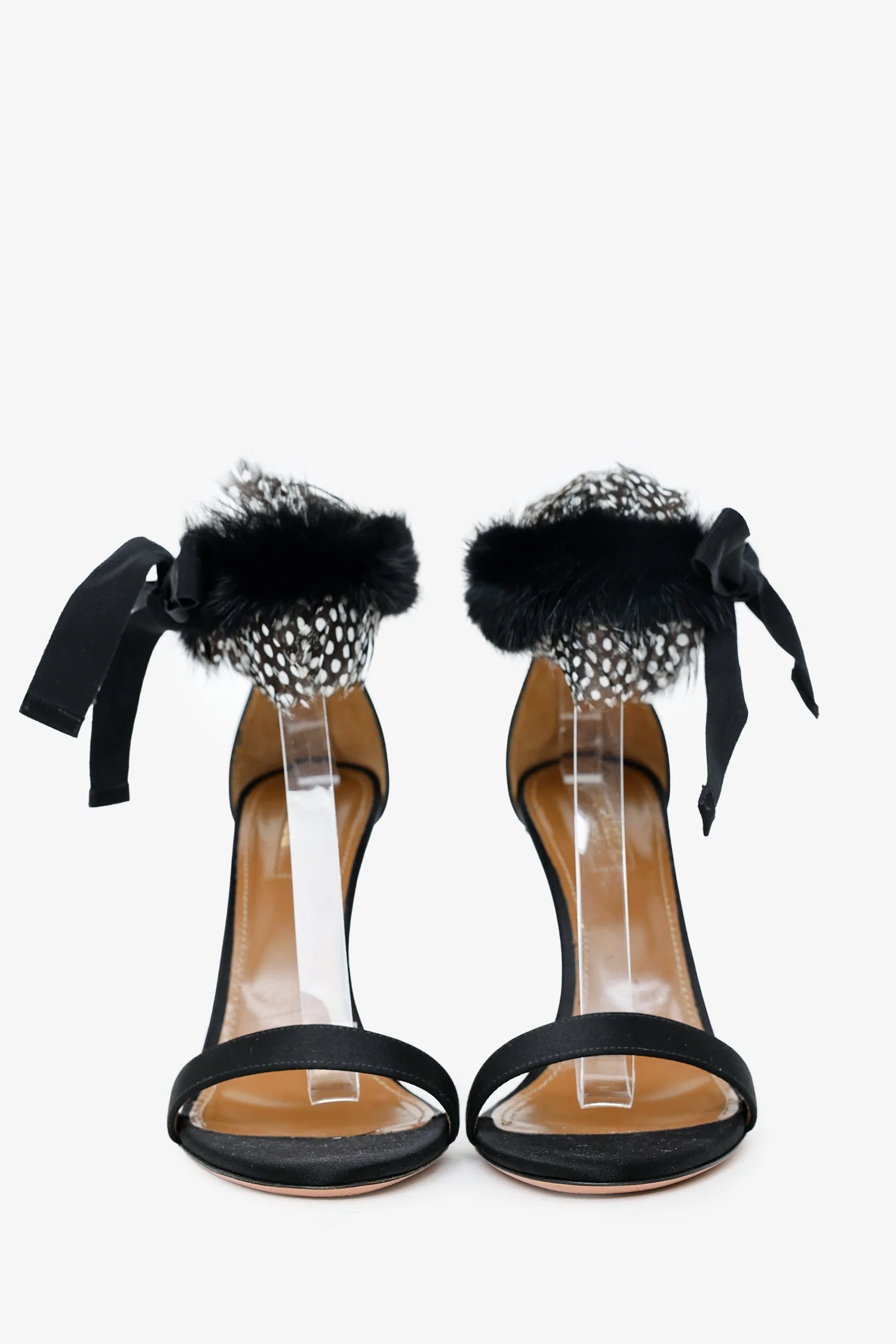 Aquazzura Black Silk With Feather Detail Open Toe Heels Size 38 - Image 3