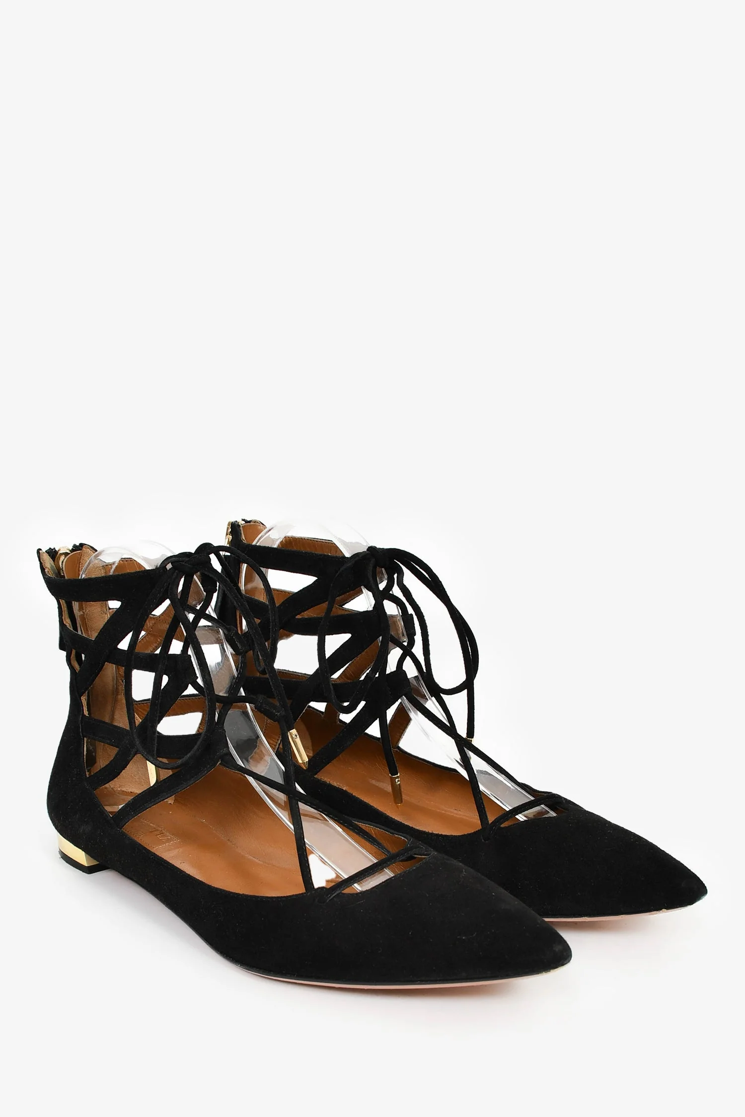 Aquazzura Black Suede Pointed Tie Up Flats Size 39 - Image 2