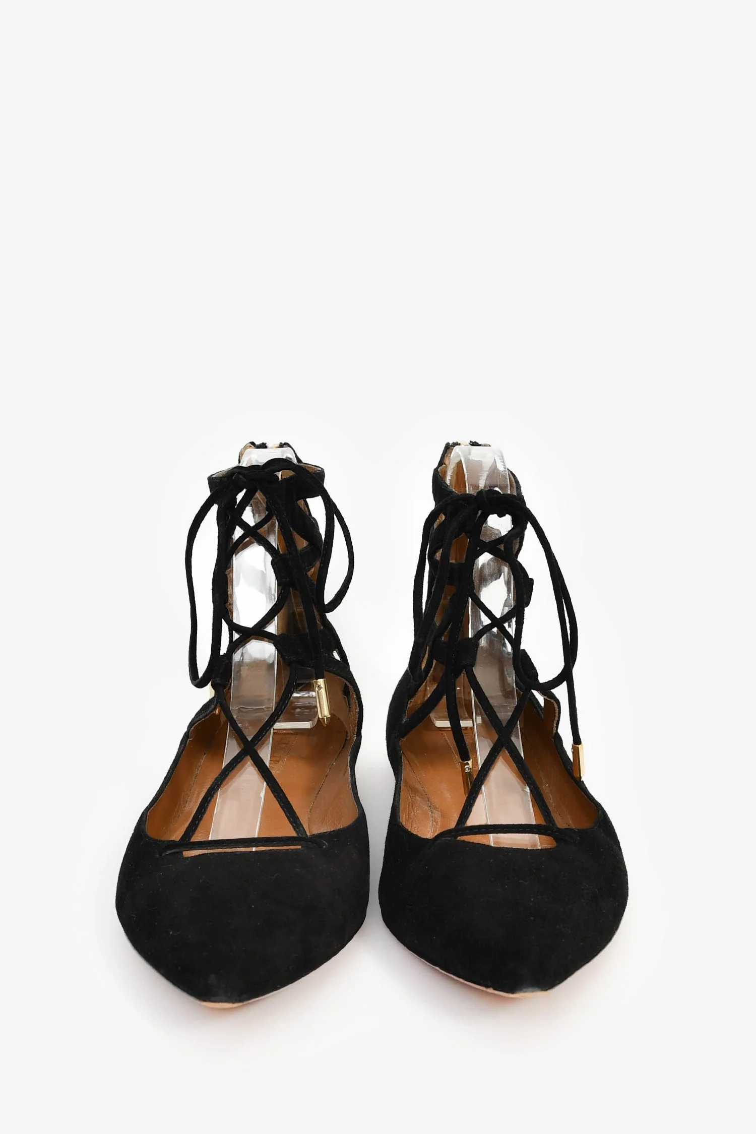 Aquazzura Black Suede Pointed Tie Up Flats Size 39 - Image 3