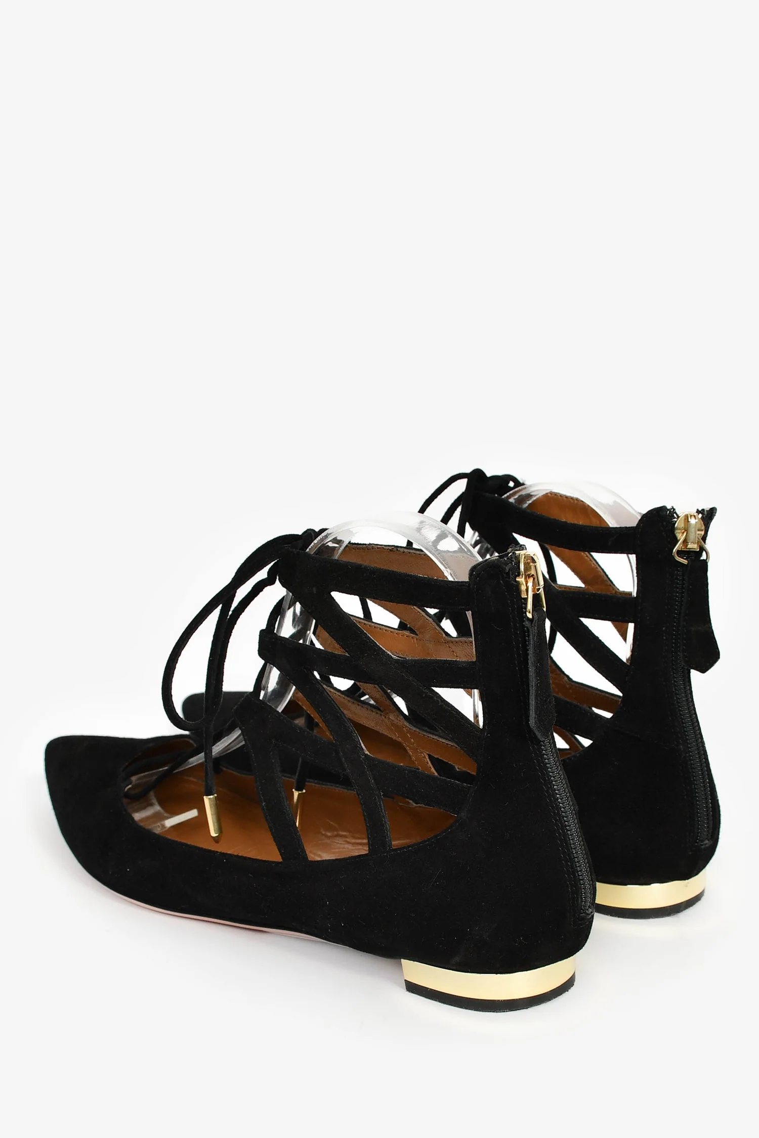 Aquazzura Black Suede Pointed Tie Up Flats Size 39 - Image 5