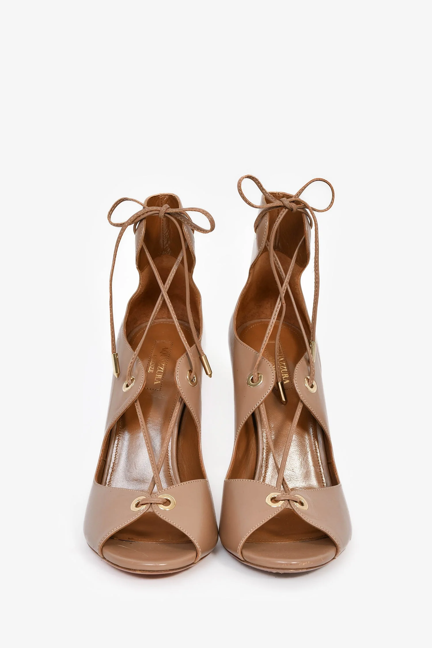 Aquazzura Brown Leather Lace Up Heels Size 40 - Image 3