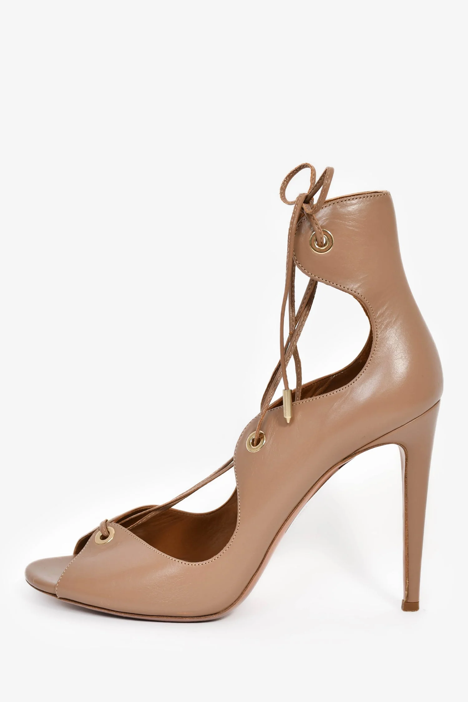 Aquazzura Brown Leather Lace Up Heels Size 40 - Image 4