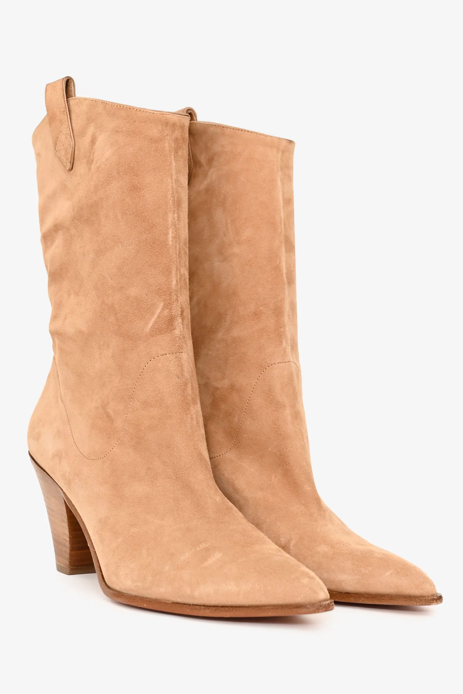 Aquazzura Brown Suede Leather Cowboy Style Pointed Toe Heels Size 40 - Image 2