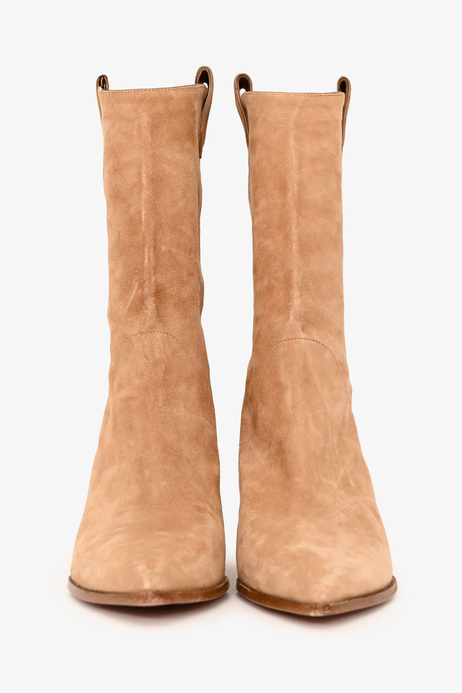 Aquazzura Brown Suede Leather Cowboy Style Pointed Toe Heels Size 40 - Image 3