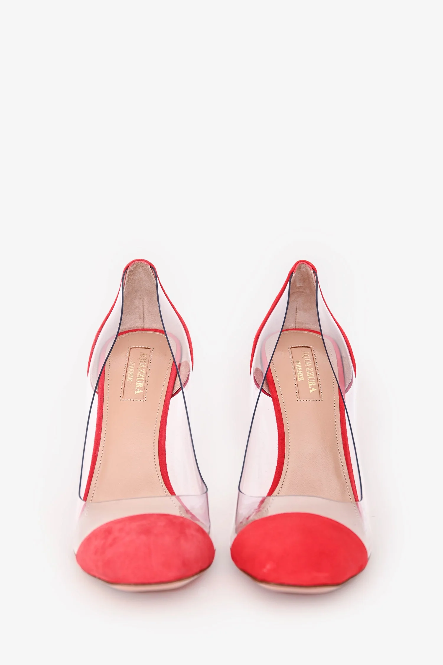 Aquazzura Red Suede Leather/PVC Optic 105 Heels Size 37.5 - Image 3
