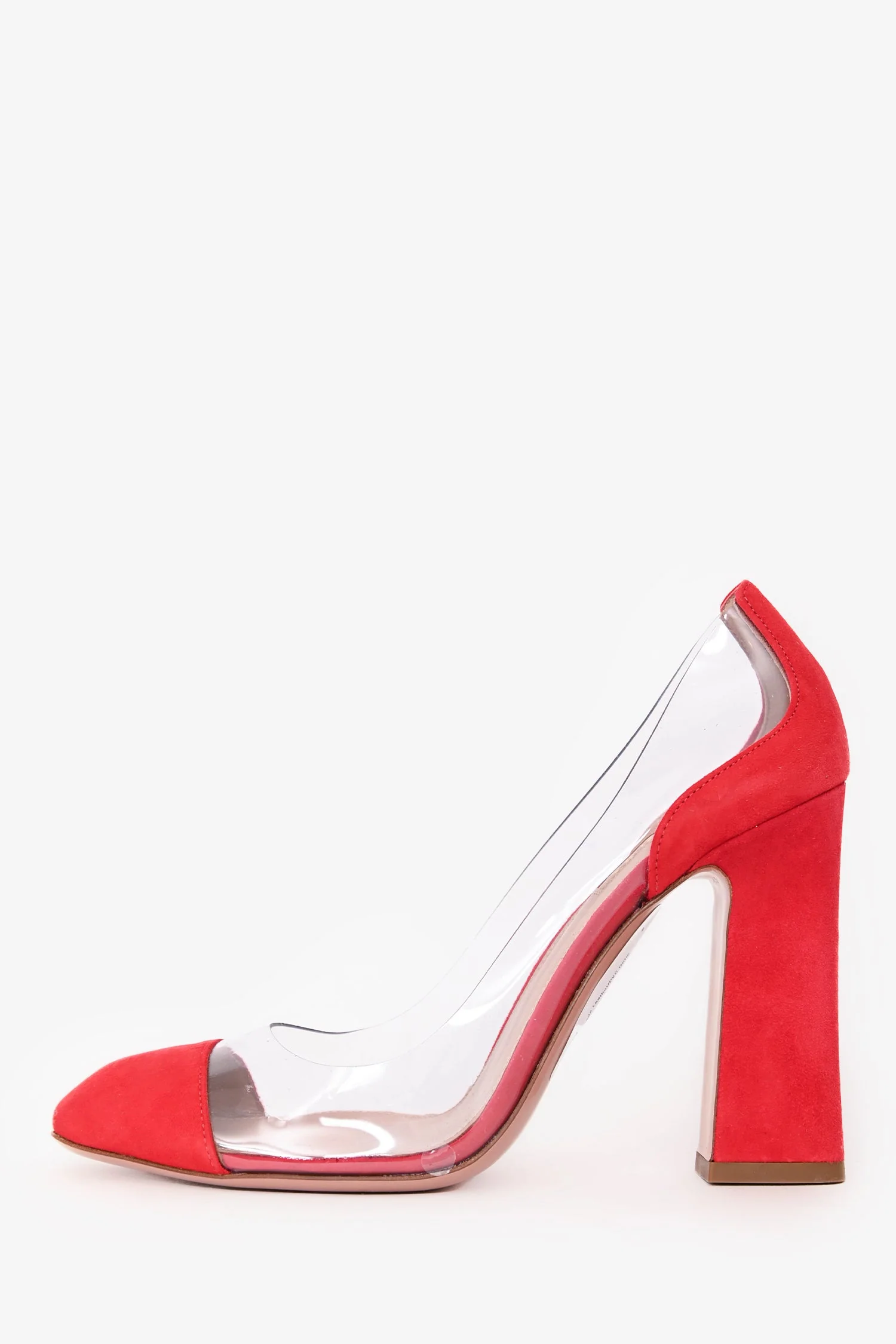Aquazzura Red Suede Leather/PVC Optic 105 Heels Size 37.5 - Image 4