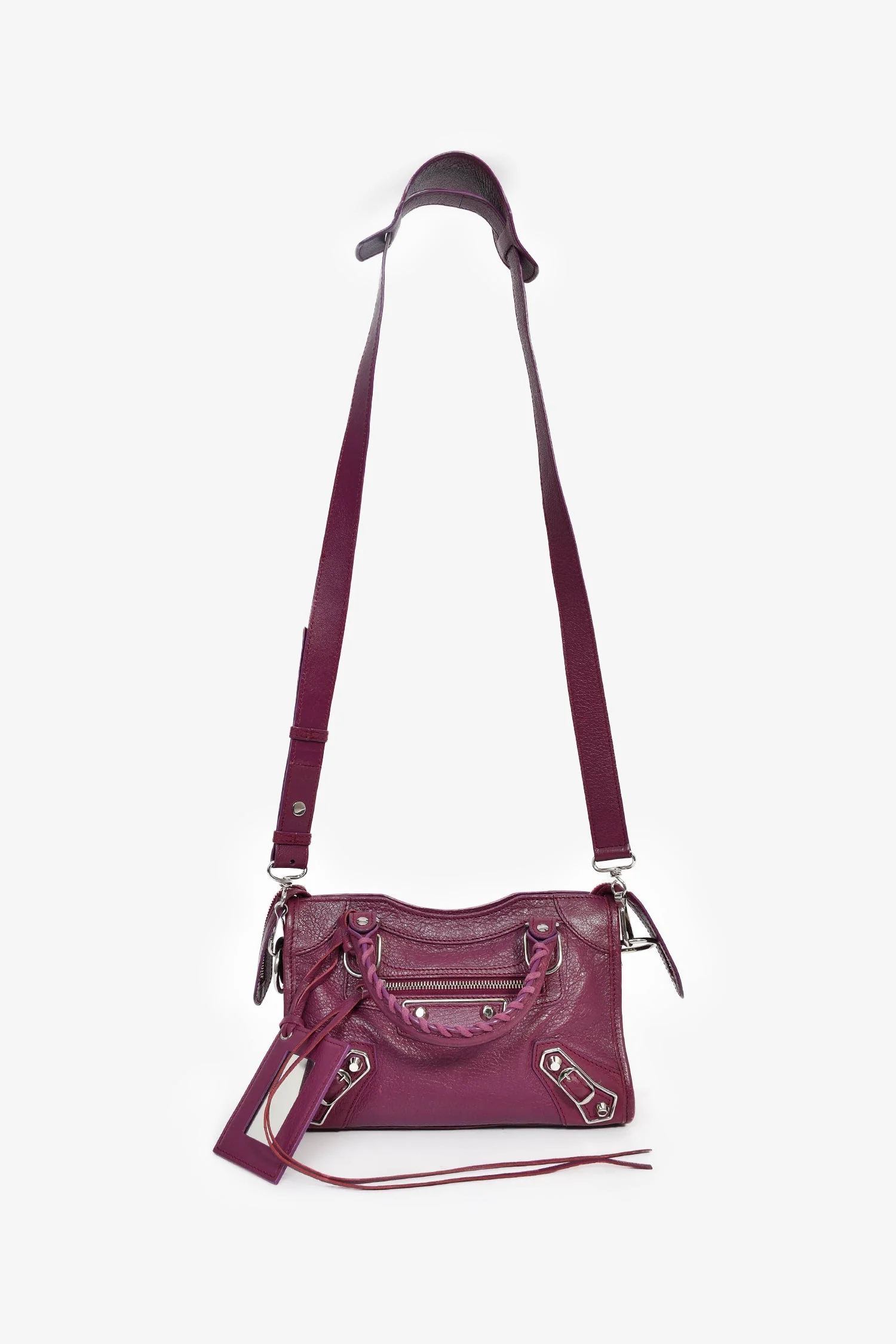 Balenciaga 2017 Purple Leather 'Le Mini City' Bag with Strap - Image 7