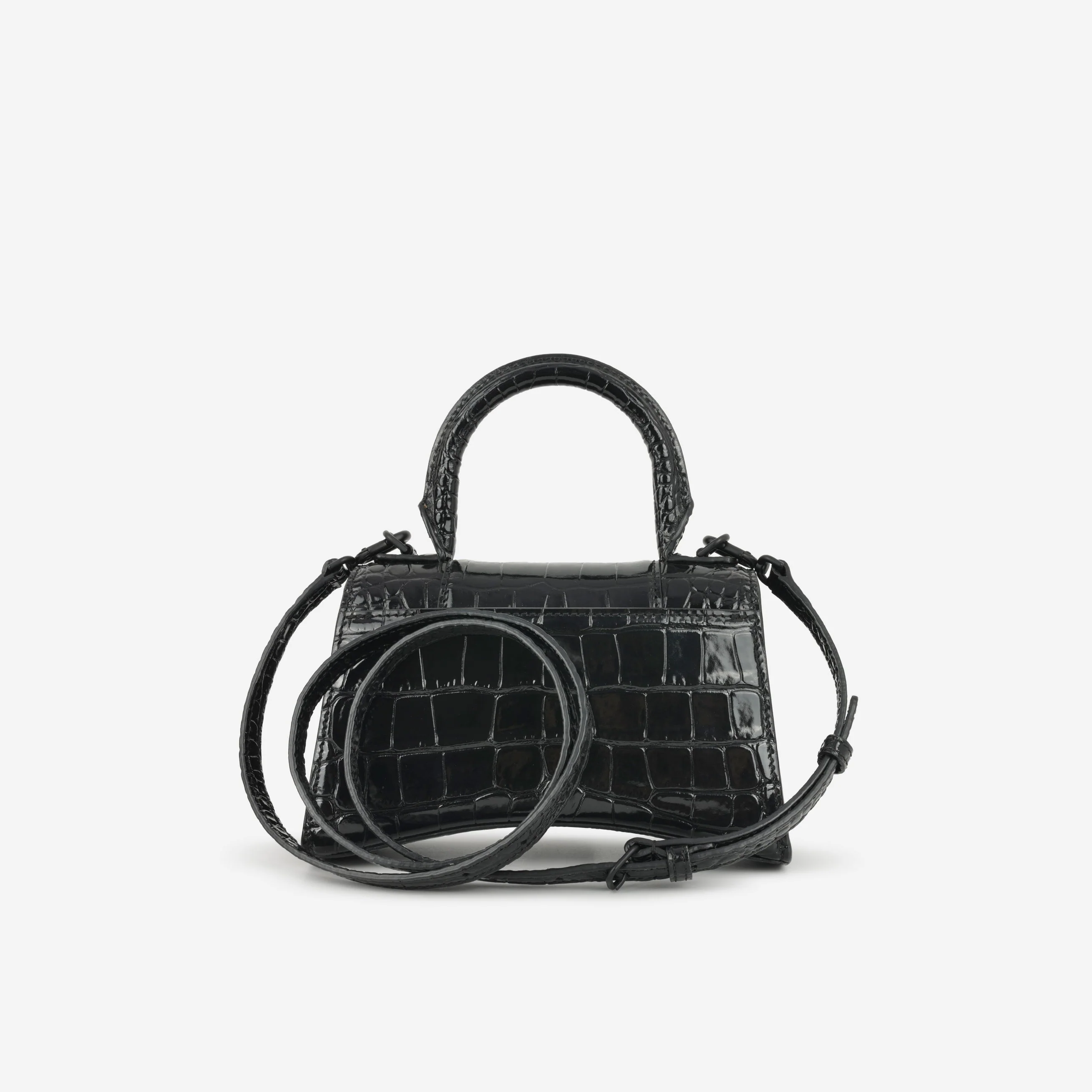 Balenciaga XS Hourglass - Black Croc Embossed Calfskin | Black Hardware - Image 3