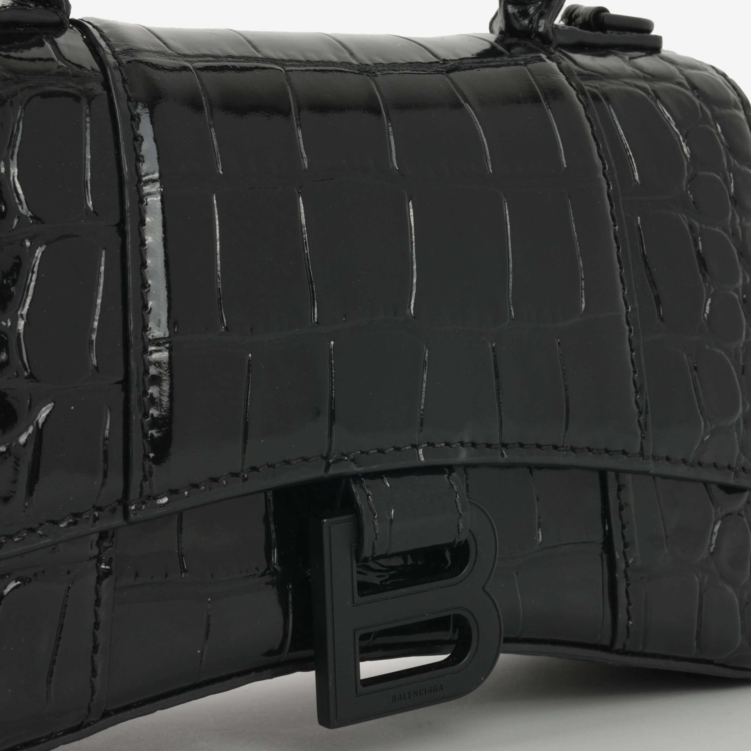 Balenciaga XS Hourglass - Black Croc Embossed Calfskin | Black Hardware - Image 6