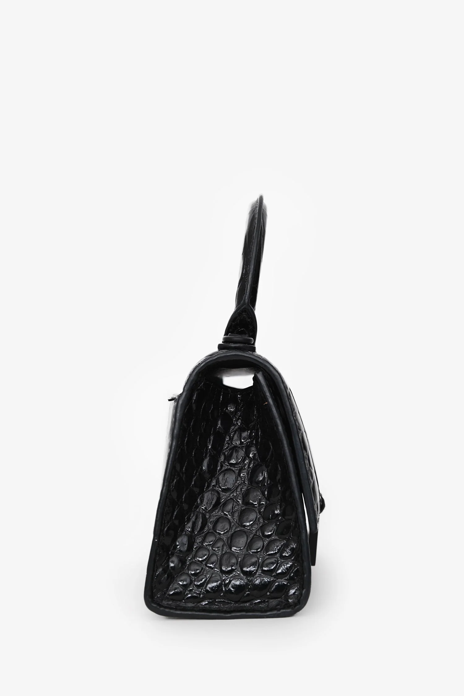 Balenciaga Black Croc Embossed XS Hourglass Top Handle Bag with Strap - Image 3