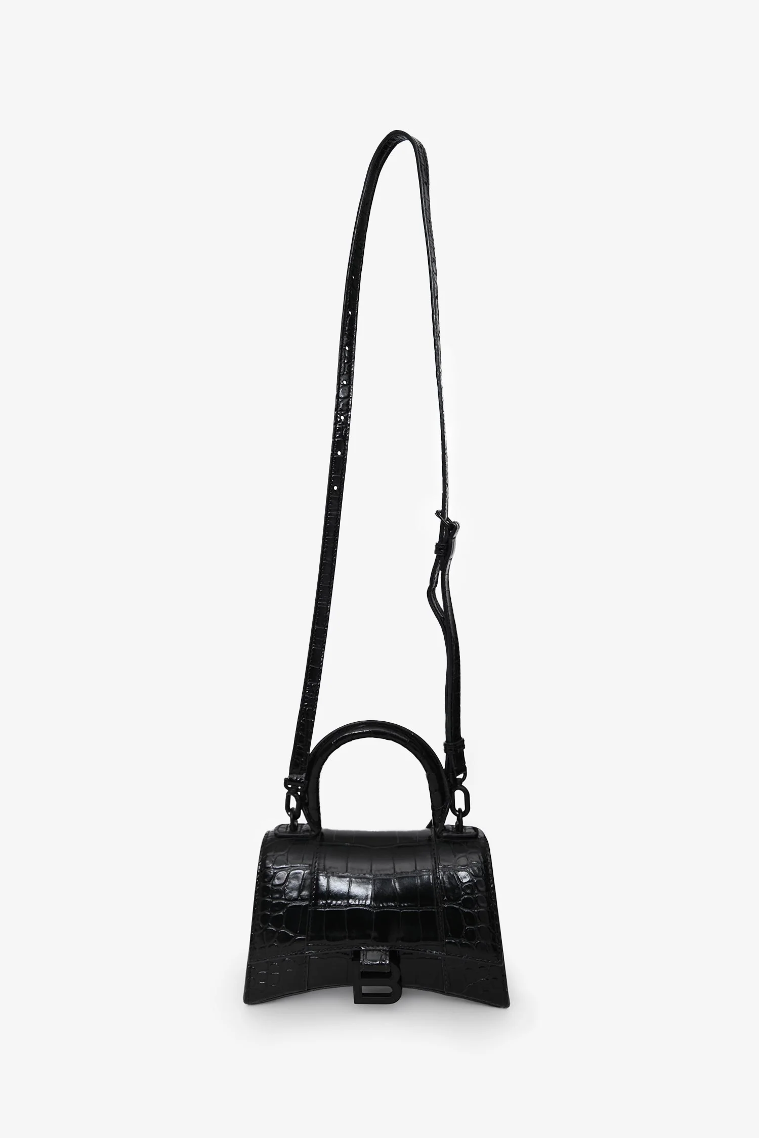 Balenciaga Black Croc Embossed XS Hourglass Top Handle Bag with Strap - Image 6