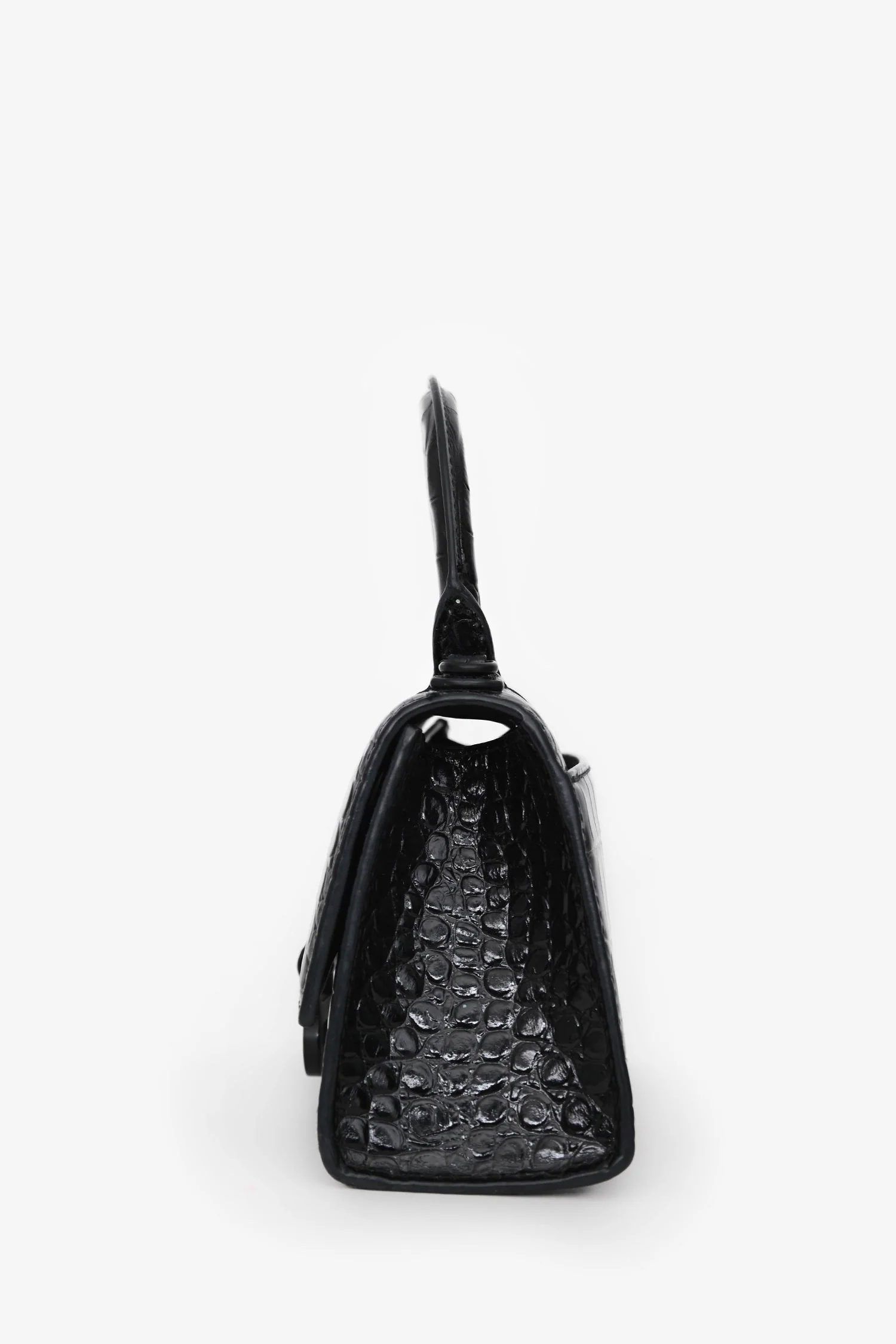 Balenciaga Black Croc Embossed XS Hourglass Top Handle Bag with Strap - Image 4