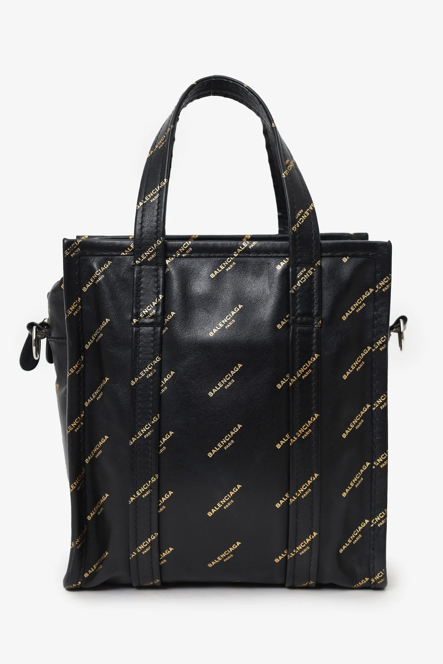 Balenciaga Black Leather/Gold Logo 'Bazar' XS Shopper Tote with Strap - Image 3