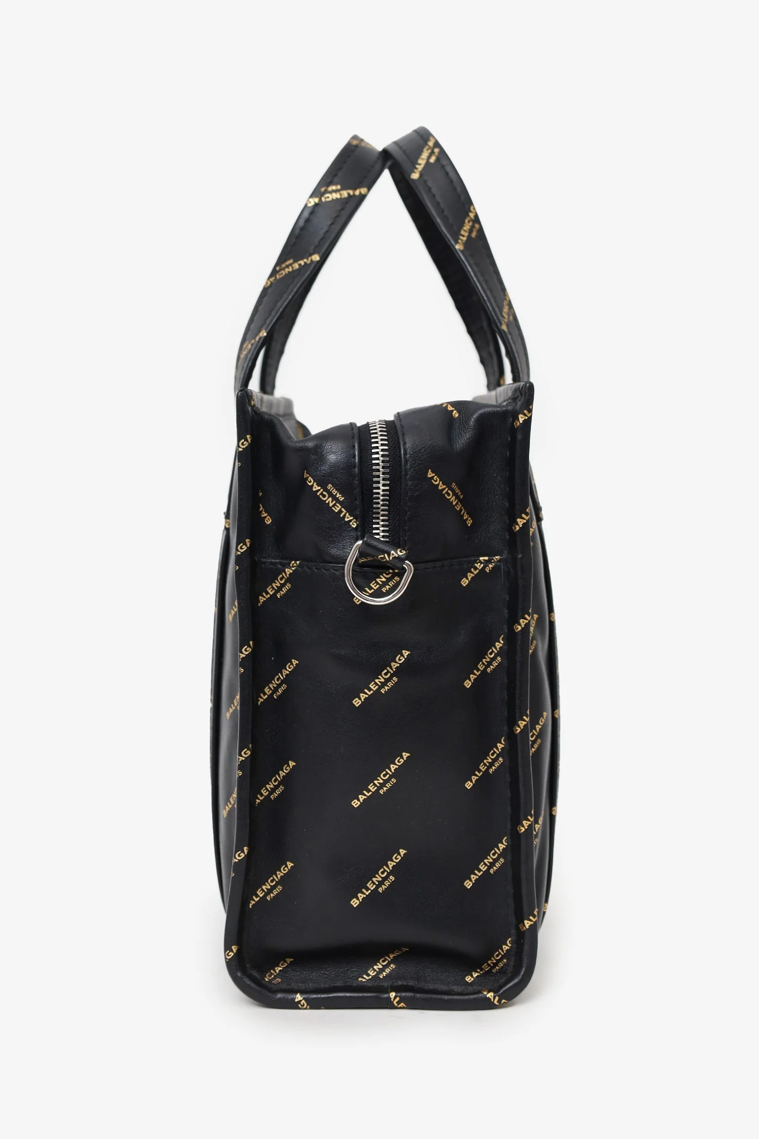 Balenciaga Black Leather/Gold Logo 'Bazar' XS Shopper Tote with Strap - Image 4