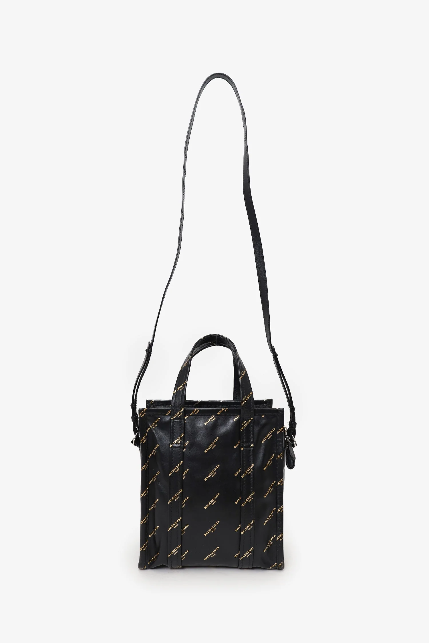 Balenciaga Black Leather/Gold Logo 'Bazar' XS Shopper Tote with Strap - Image 7