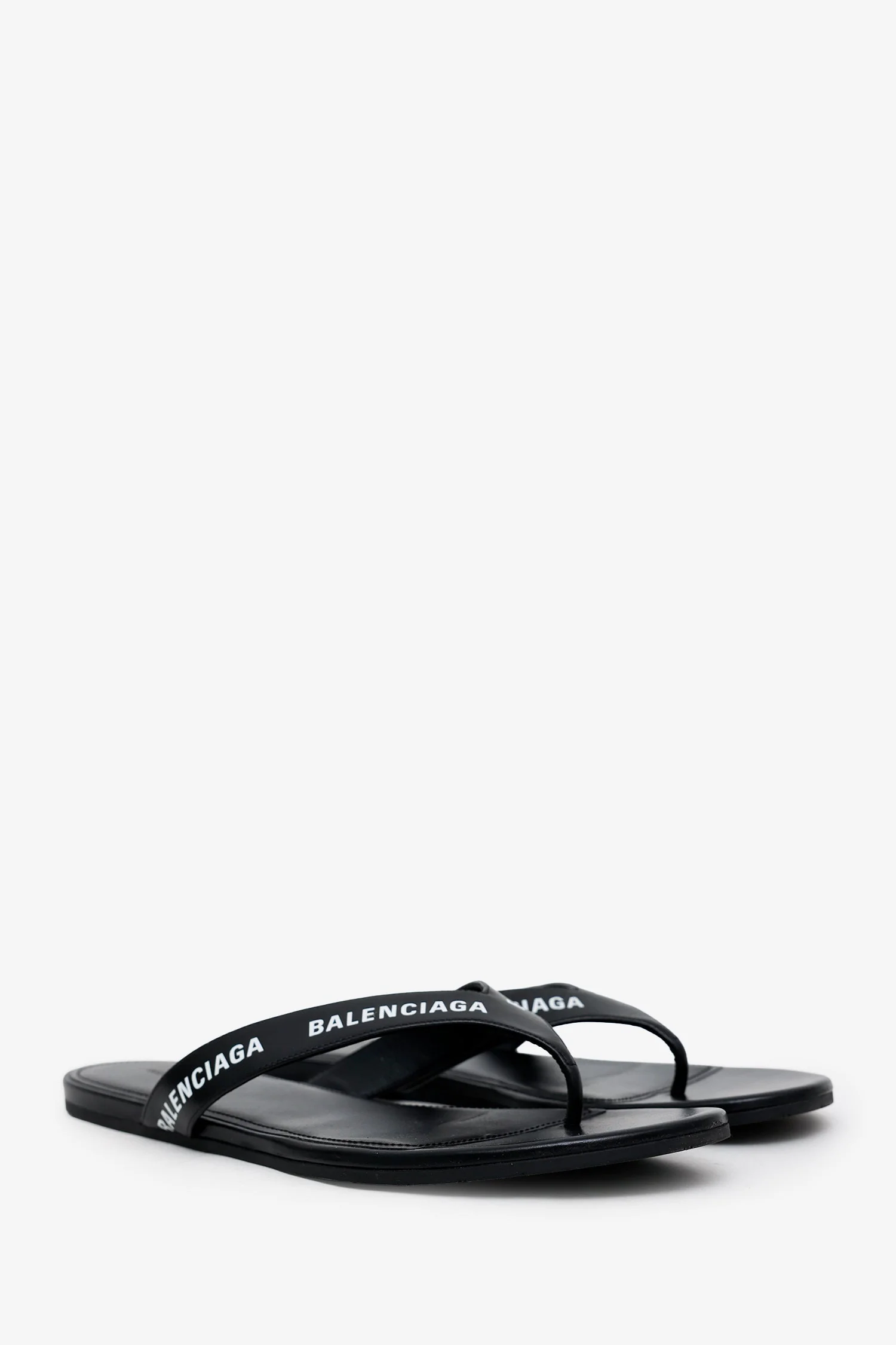 Balenciaga Black Leather Logo Strap Flip Flops Size 40 - Image 2