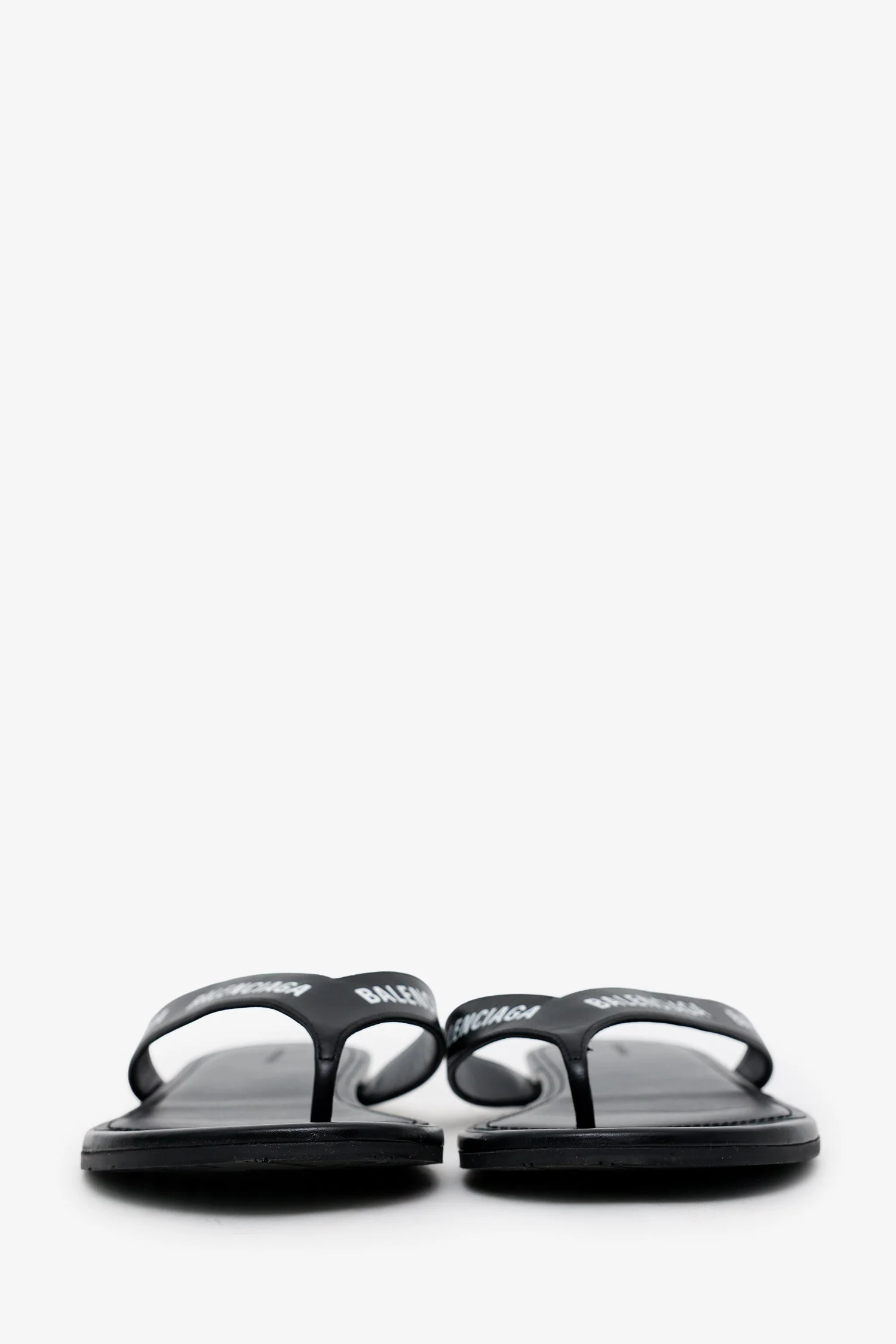 Balenciaga Black Leather Logo Strap Flip Flops Size 40 - Image 3