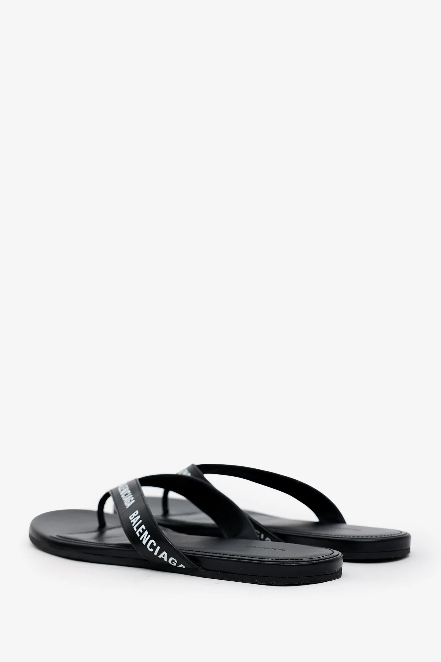 Balenciaga Black Leather Logo Strap Flip Flops Size 40 - Image 4