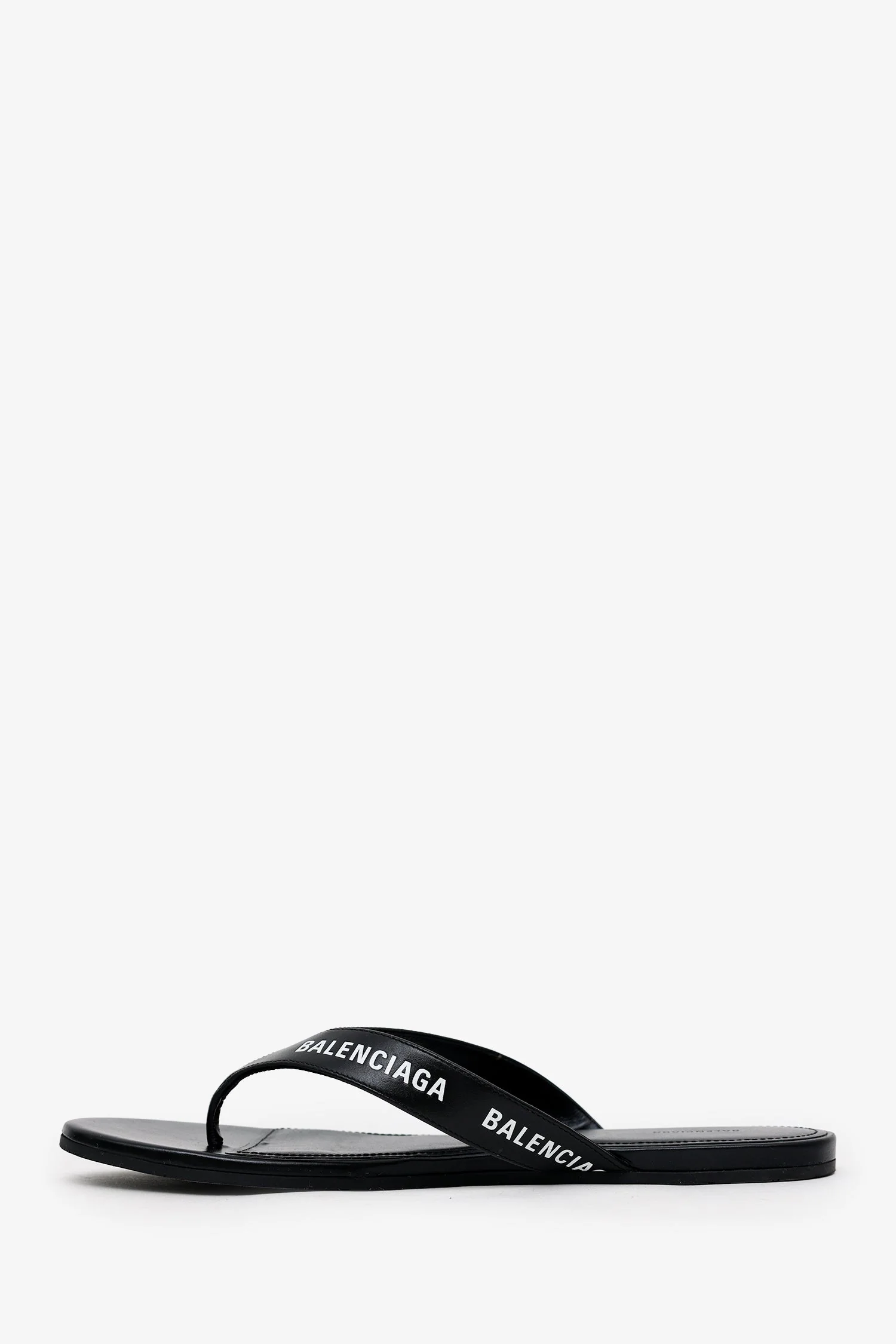 Balenciaga Black Leather Logo Strap Flip Flops Size 40 - Image 5