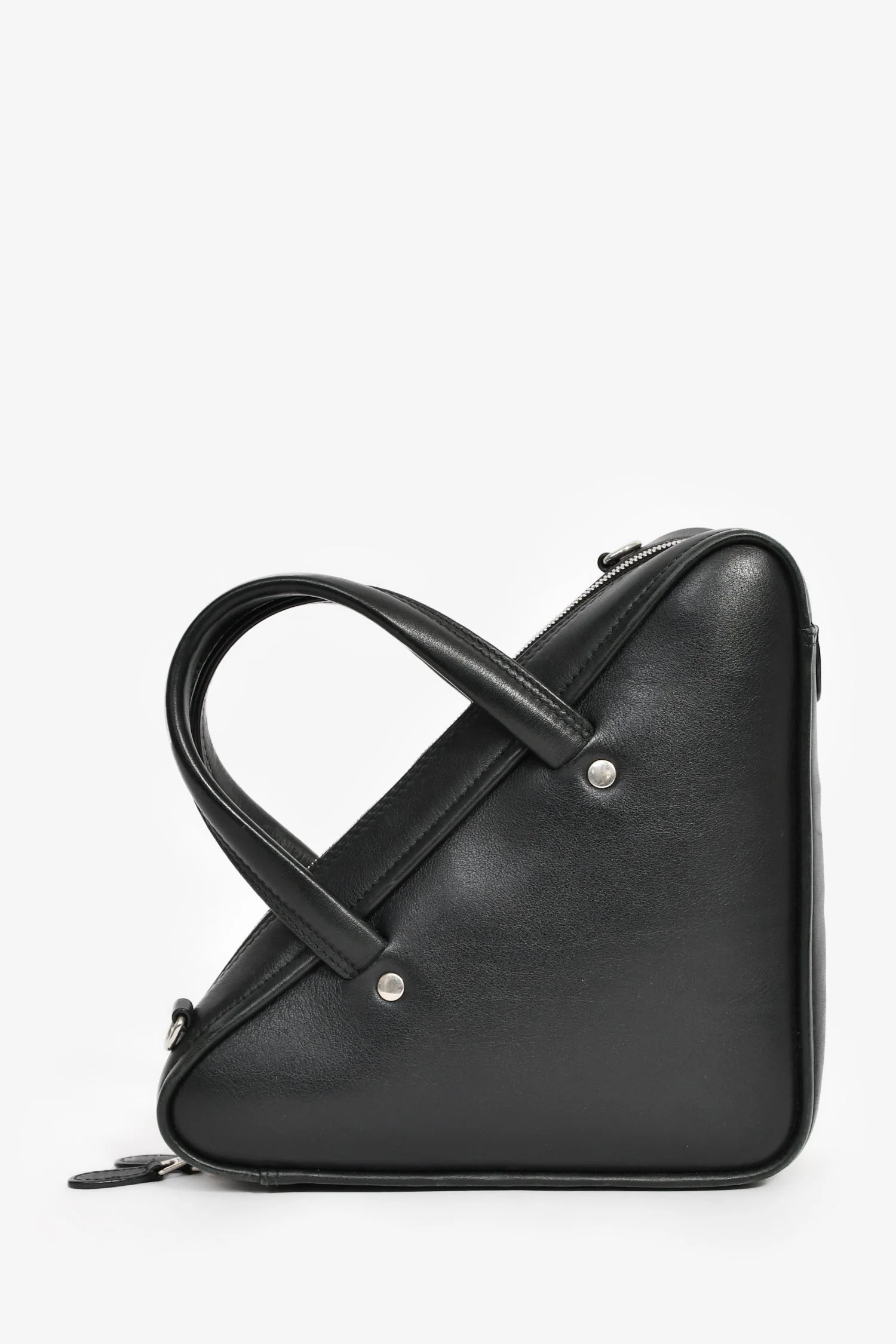 Balenciaga Black Leather Logo Triangle Top Handle Bag with Strap - Image 2