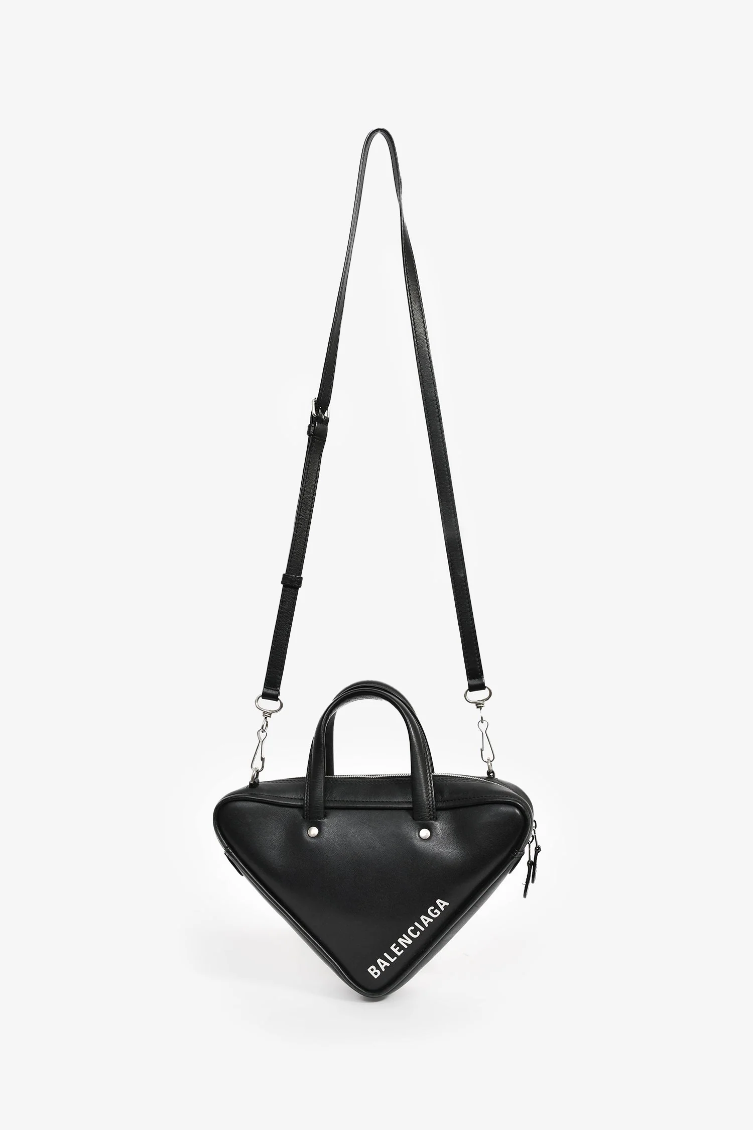 Balenciaga Black Leather Logo Triangle Top Handle Bag with Strap - Image 7