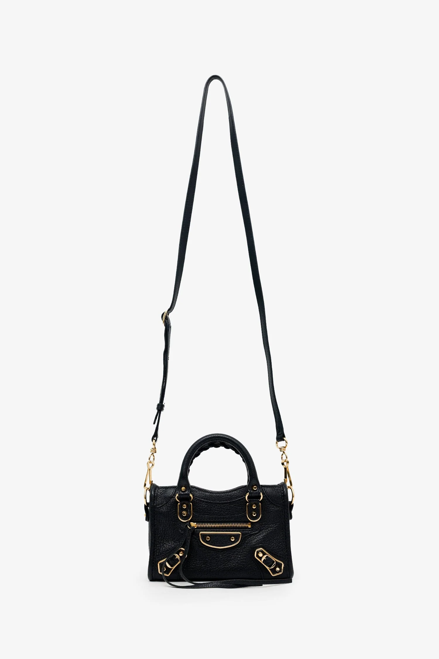 Balenciaga Black Leather Mini Edge City Bag GHW With Strap - Image 6