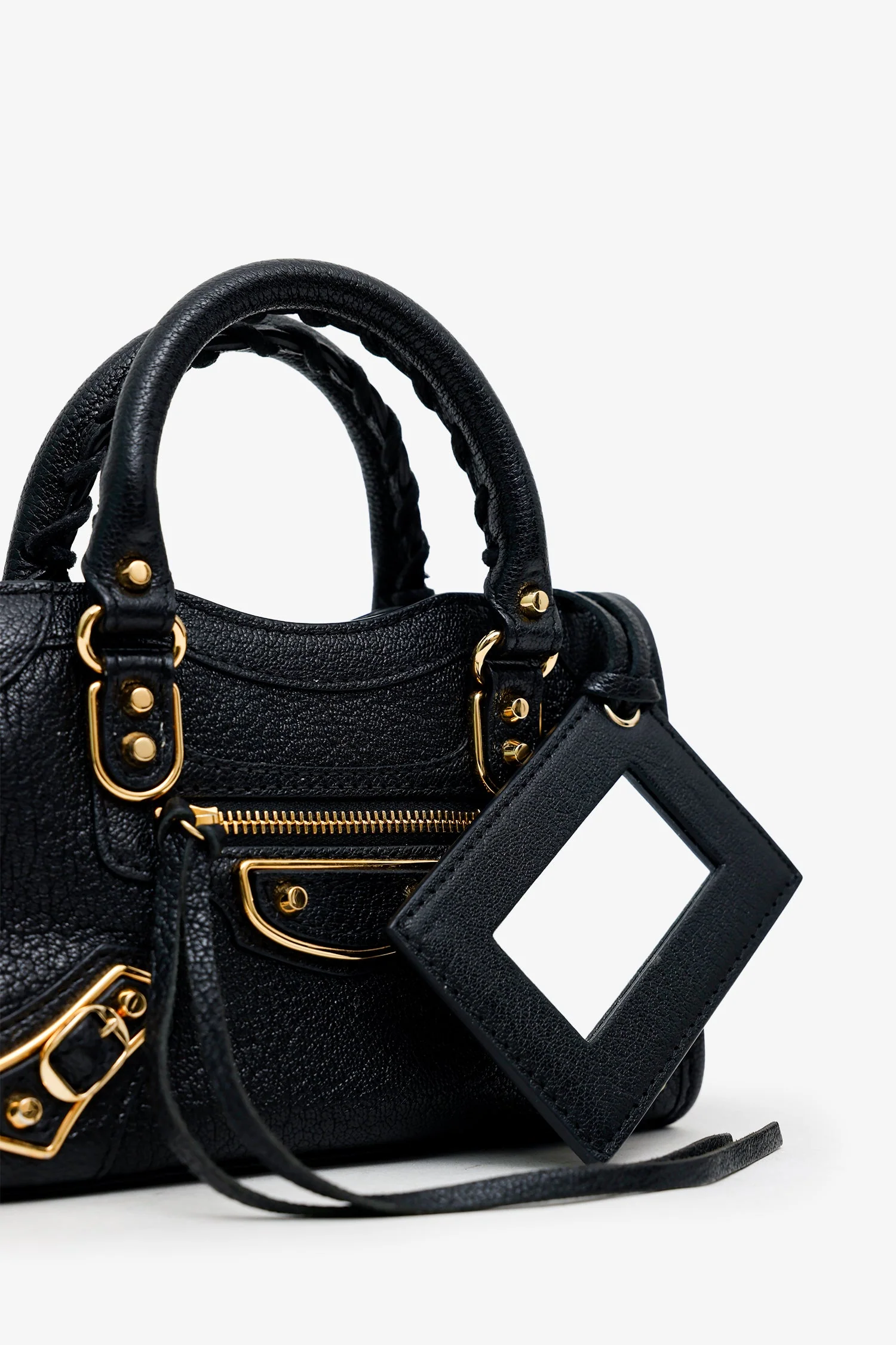Balenciaga Black Leather Mini Edge City Bag GHW With Strap - Image 7
