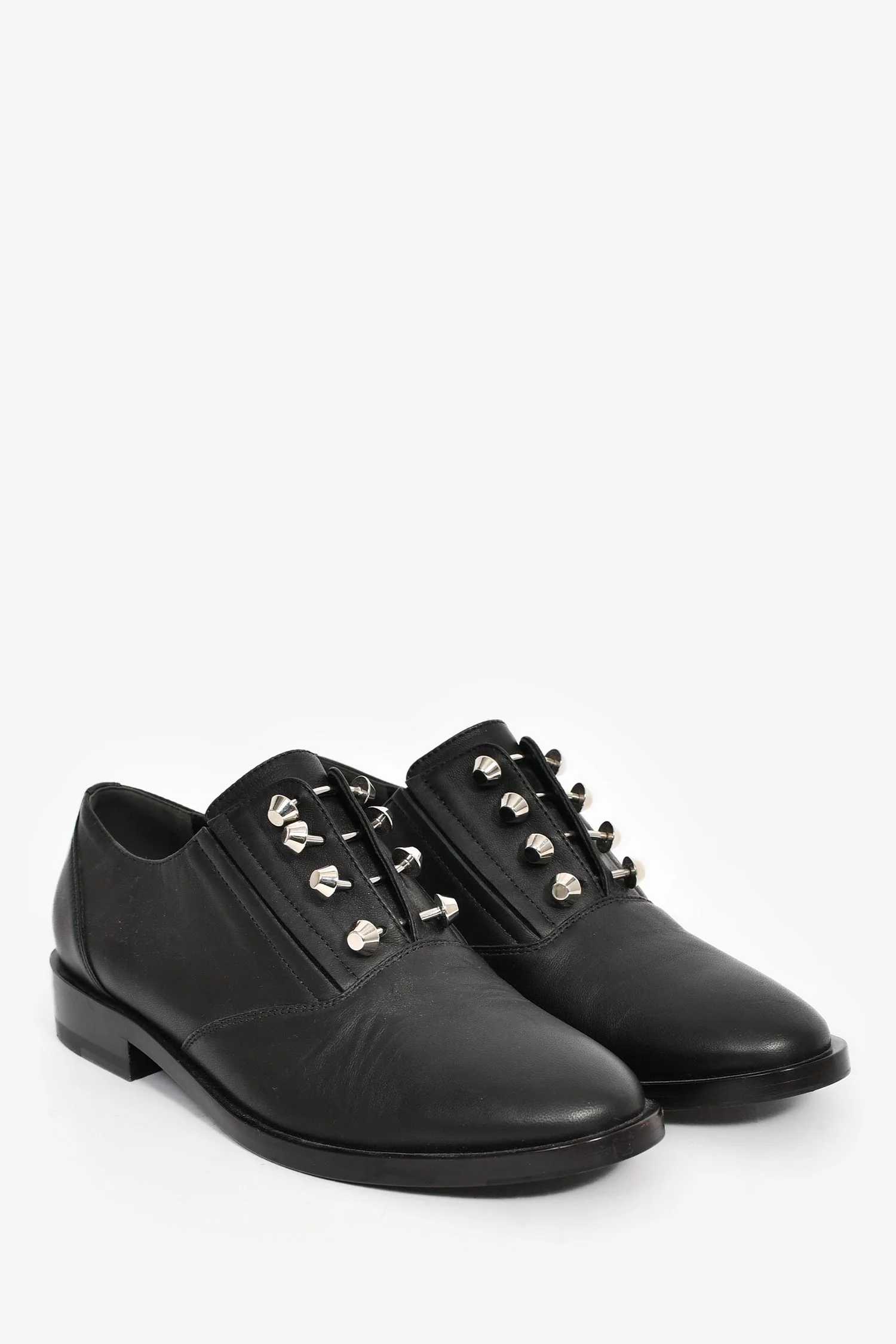 Balenciaga Black Leather Silver Detail Oxford Shoes Size 37.5 - Image 2