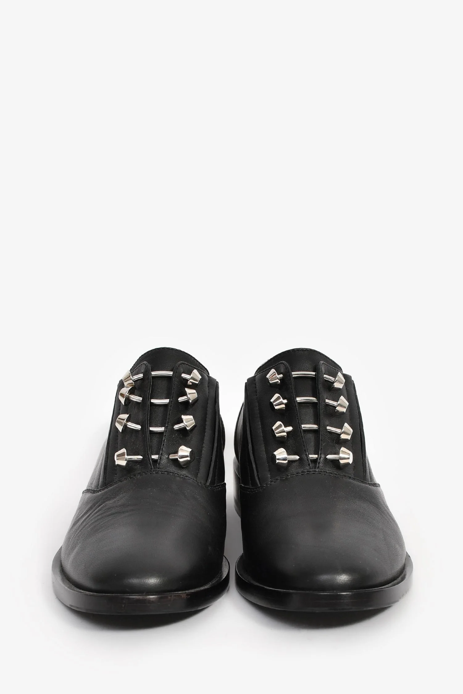 Balenciaga Black Leather Silver Detail Oxford Shoes Size 37.5 - Image 3